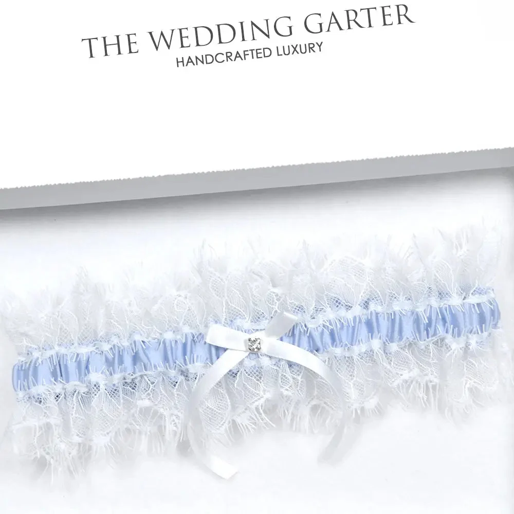 Dion Blue Silk & White Lace Bridal Garter For Wedding