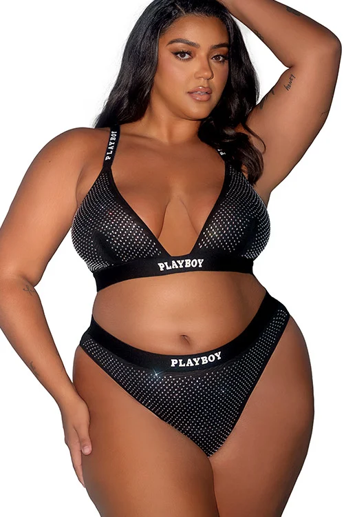 Disco Fever Rhinestone 2 Piece Bra & Thong Set By Playboy Lingerie