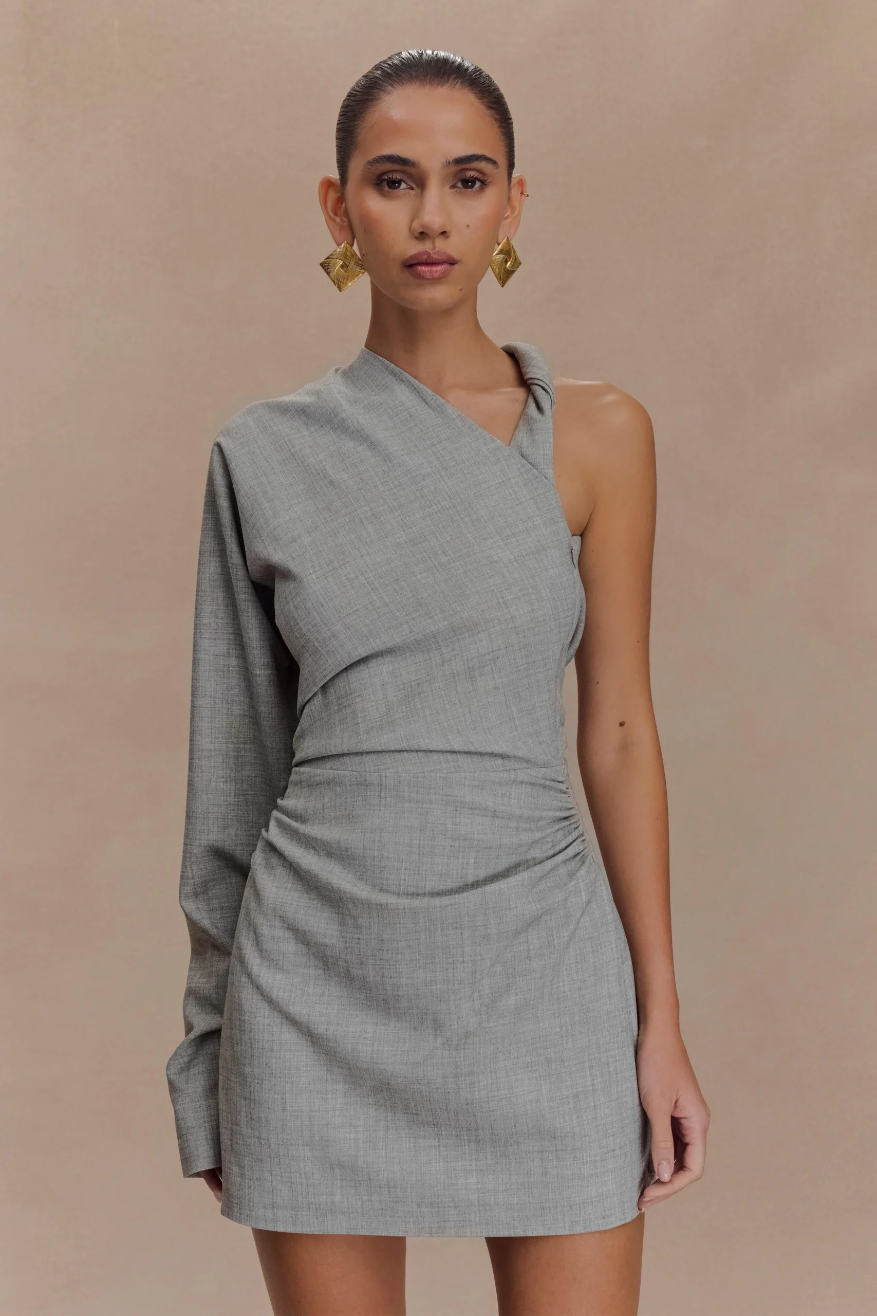 DorianTwist Shoulder Mini Dress - Charcoal Marle