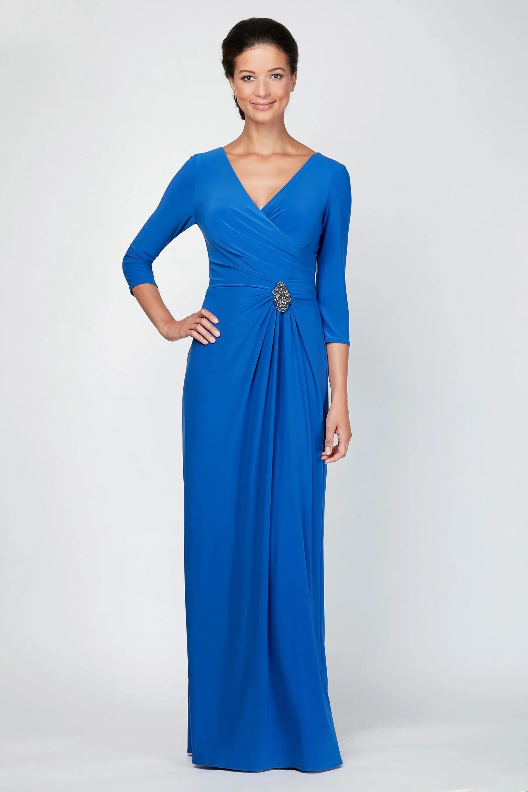 Draped Jersey A-line Dress with Beaded Waist