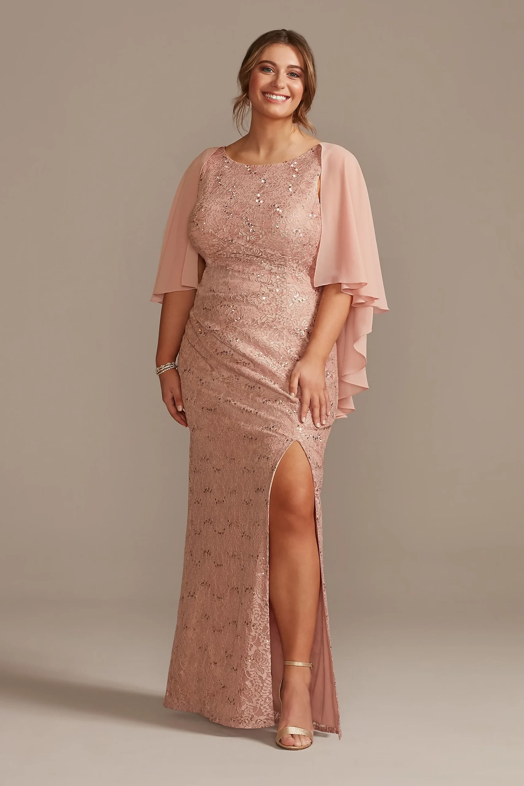 Draped Lace Floor-Length Dress with Matching Shawl