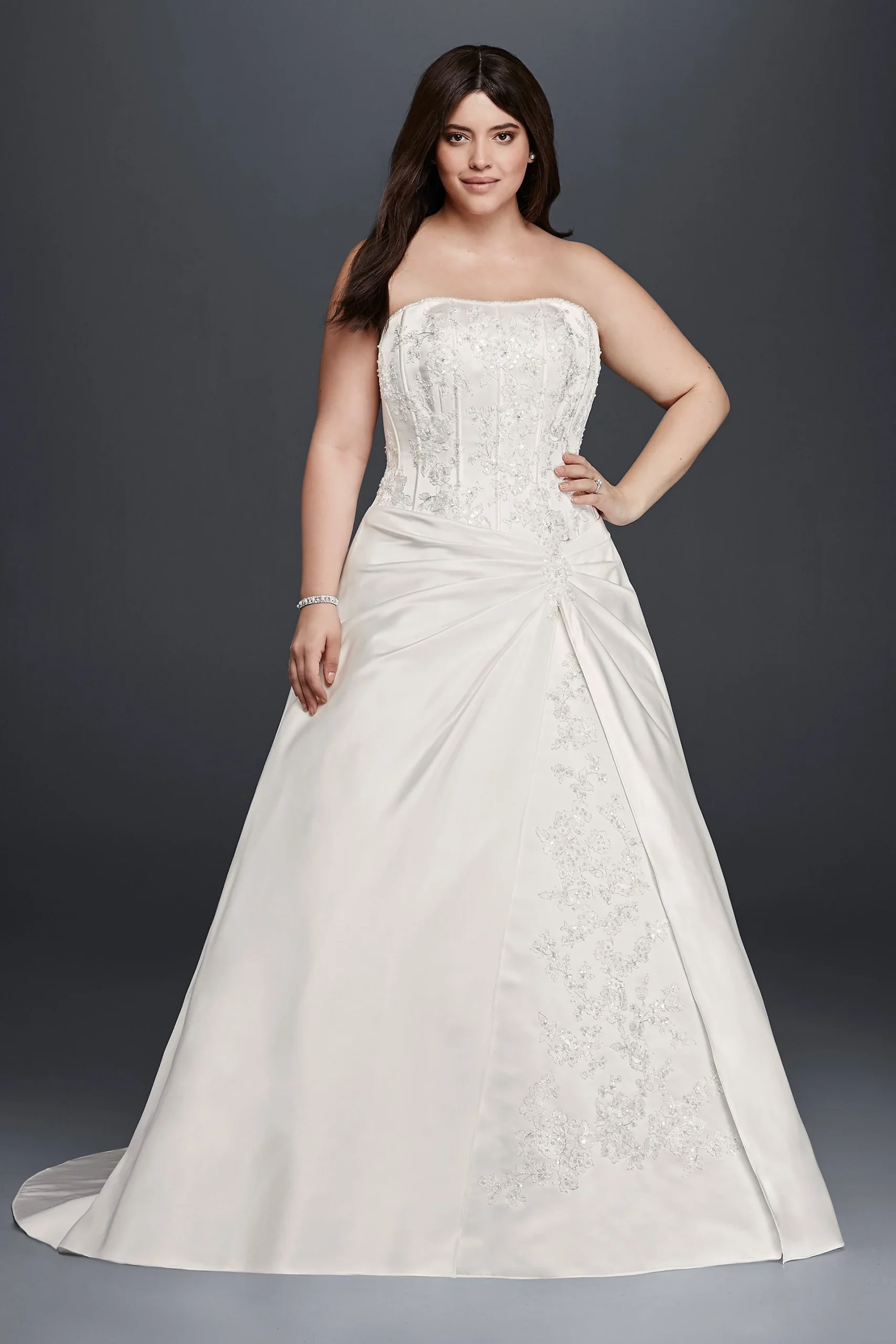 Draped A-Line Plus Size Strapless Wedding Dress