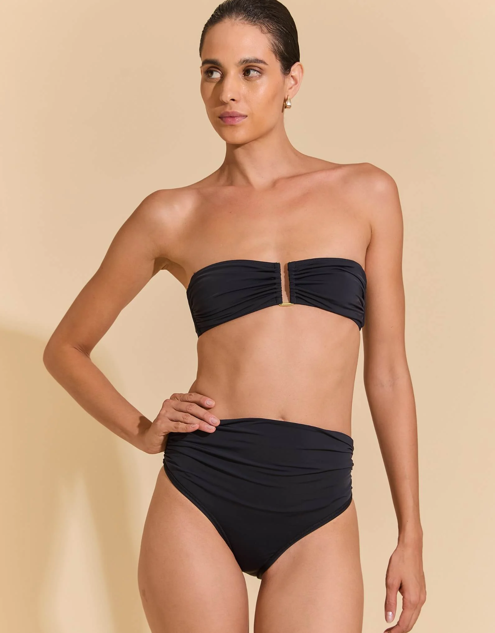 Drop Bandeau Black Bikini Top, Removable Padding