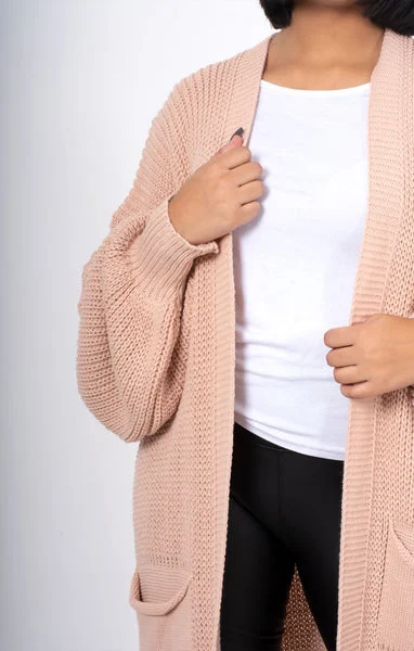Dusty pink Knitted Long Sleeve Midi Cardigan - Georgia