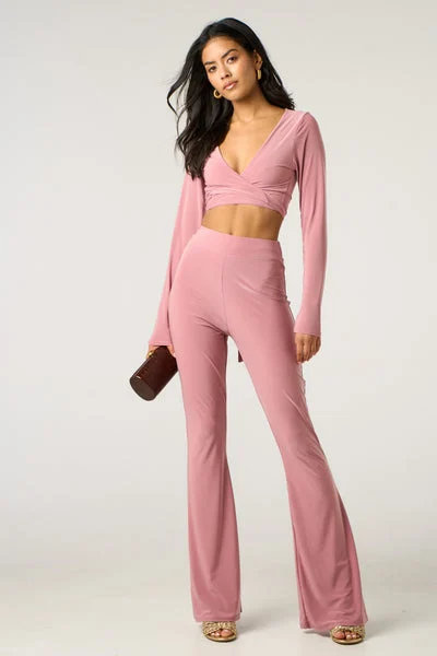 Dusty Pink Slinky Front Tie Two Piece Set - Kia
