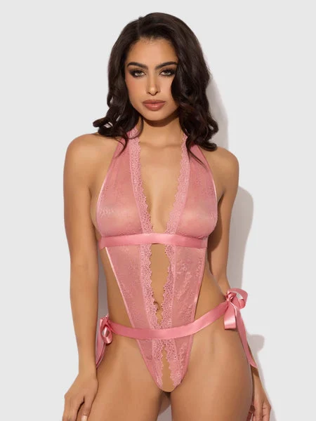 DUSTY ROSE LACE & SATIN DROP OFF TEDDY