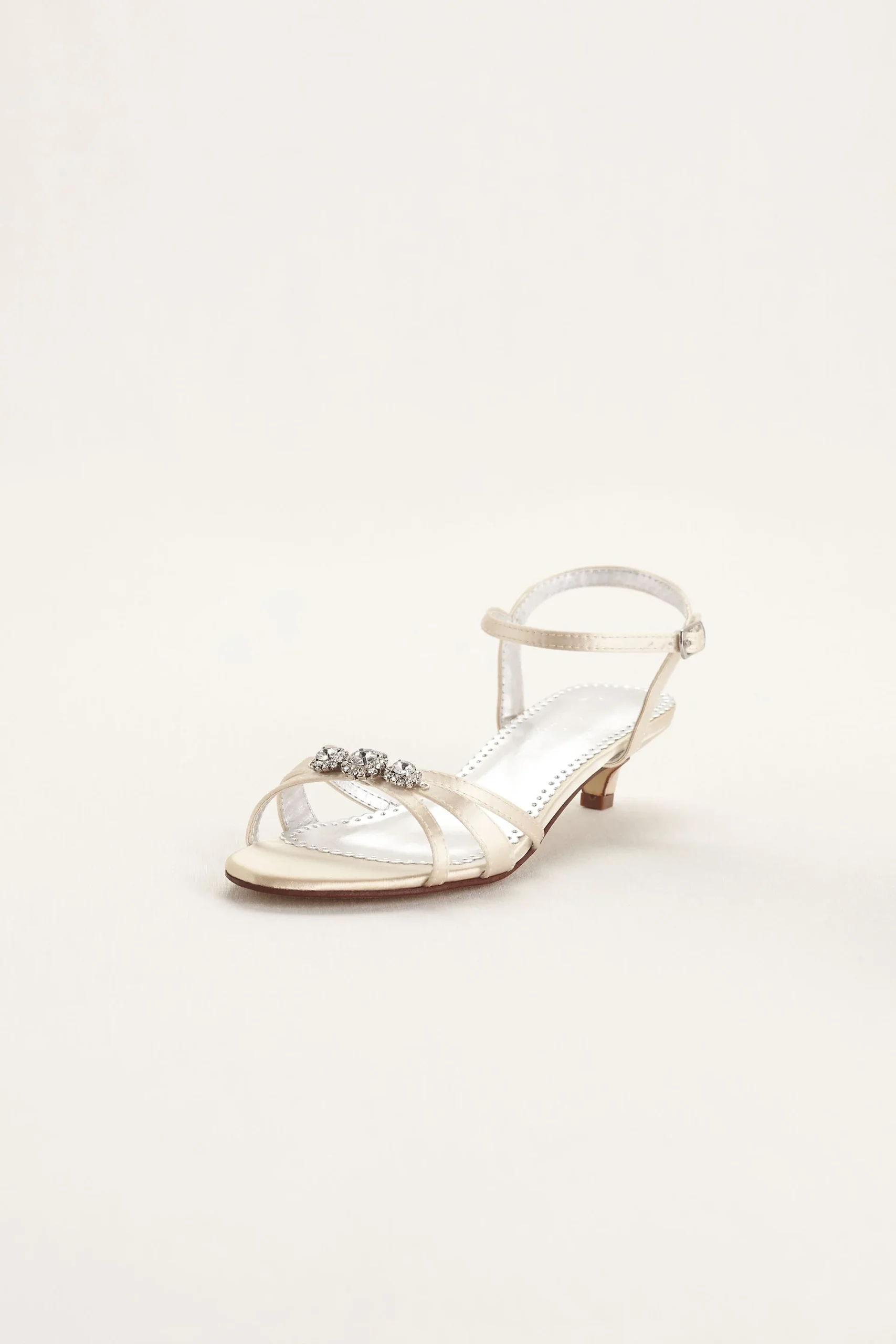 Dyeable Satin Low Heel Sandal with Rhinestones