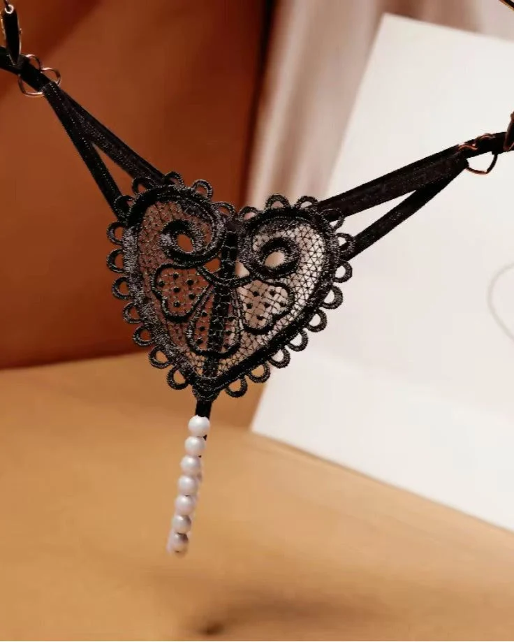 Eat Your Heart Out- Pearl Open Crotch Lace G String