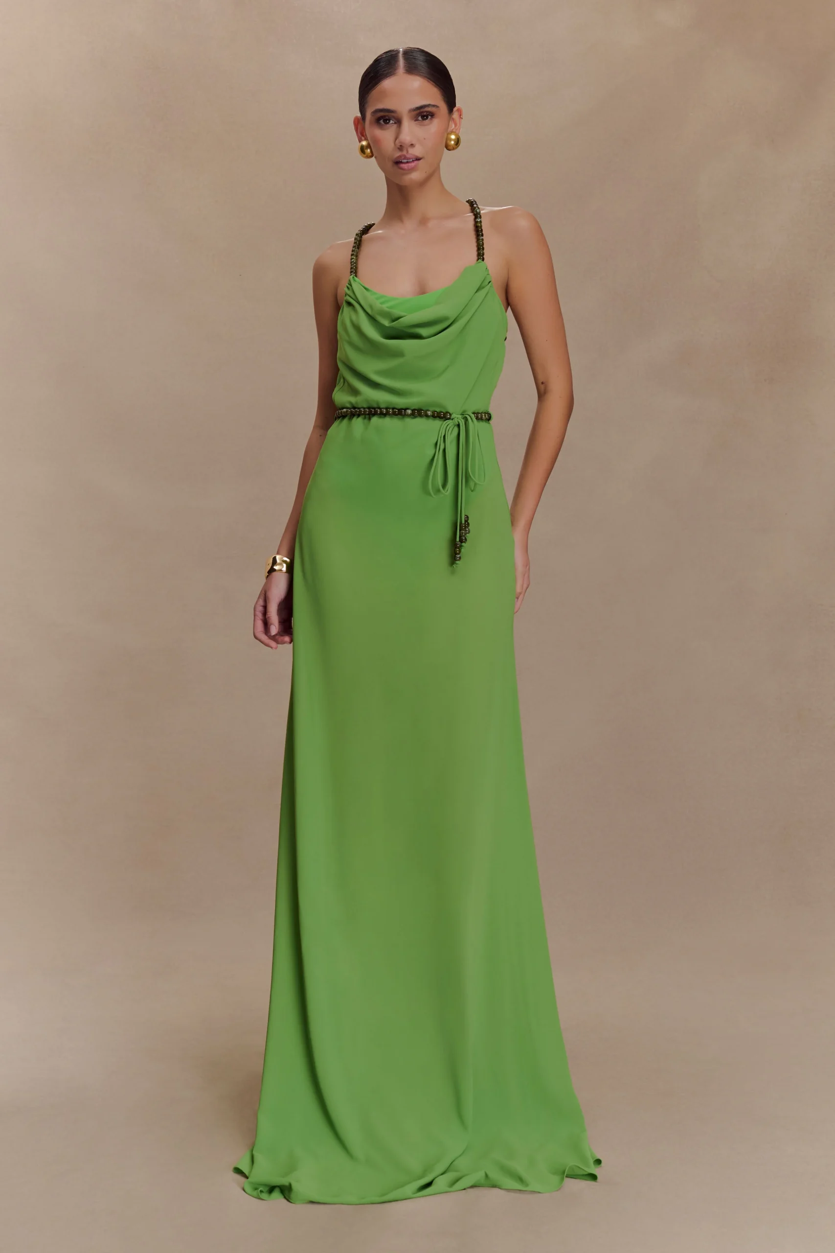 ElaineFINAL SALEChiffon Beaded Maxi Dress - Green