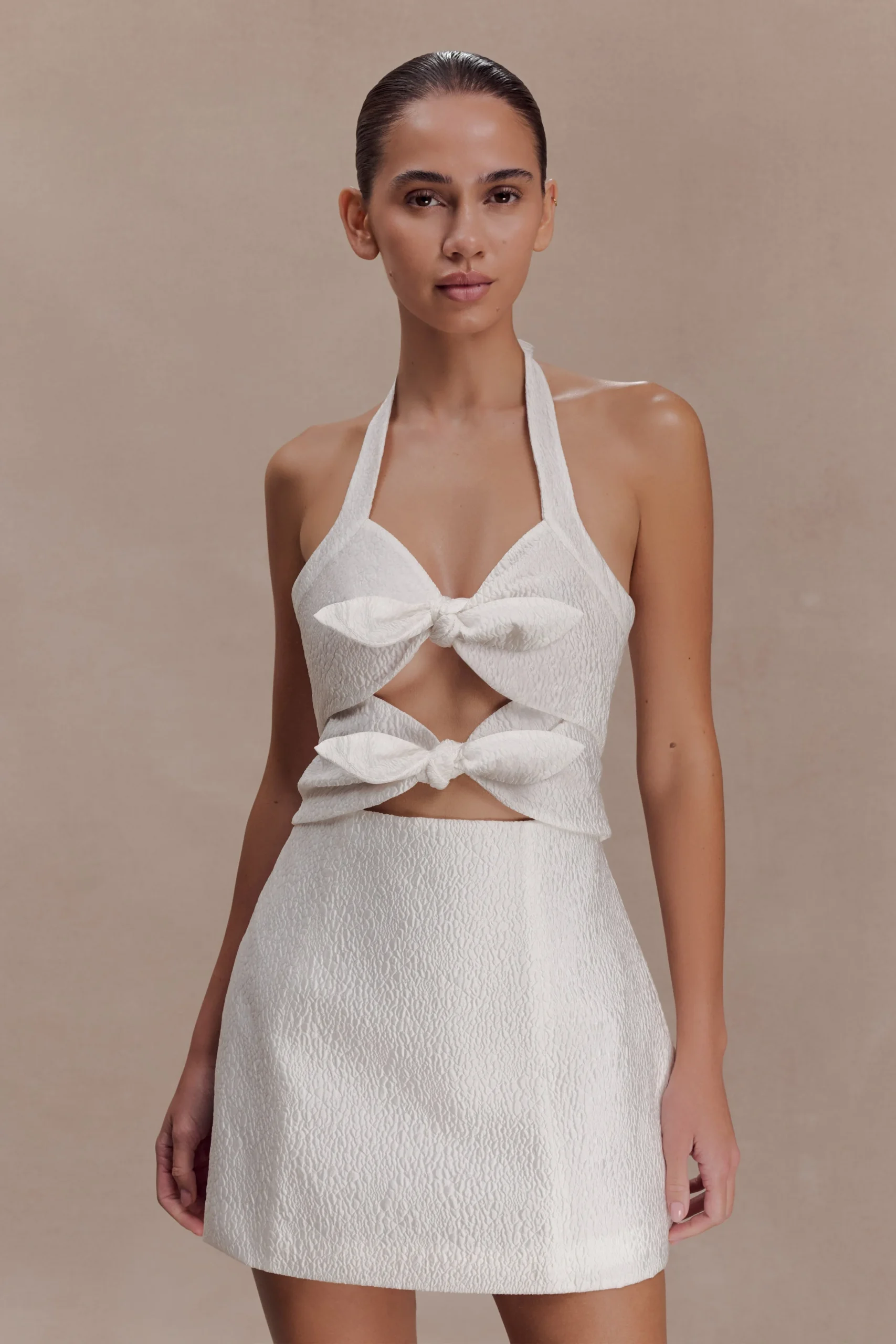 EllaBow Detail Halter Mini Dress - White