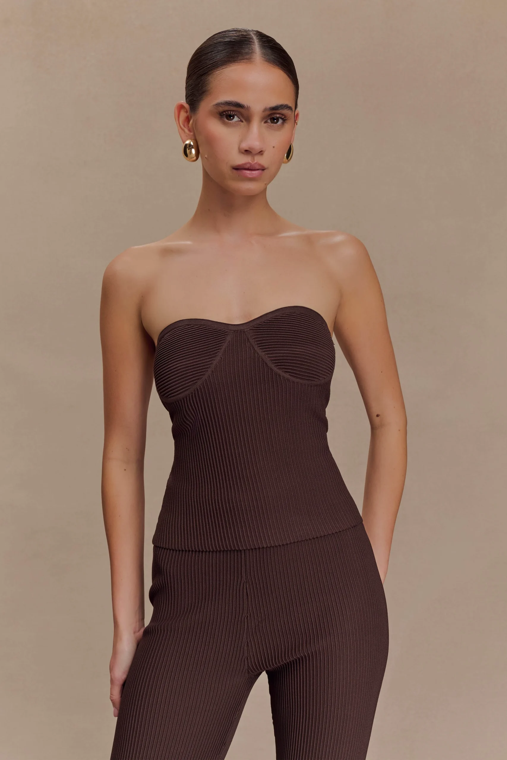ElodieFINAL SALEStrapless Cupped Knit Top - Chocolate