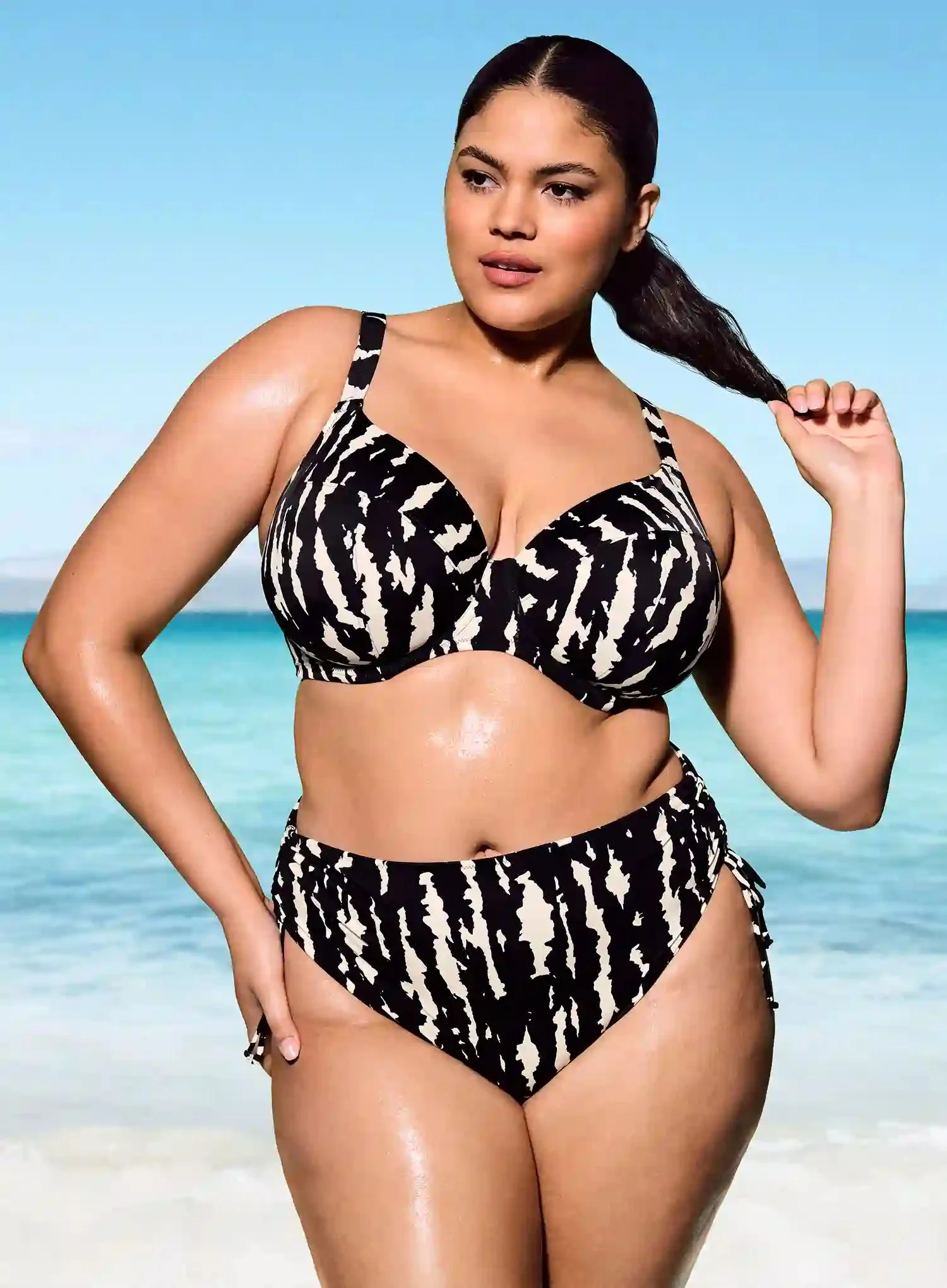 Elomi Swim: Echo Shell Underwired Plunge Bikini Top Black