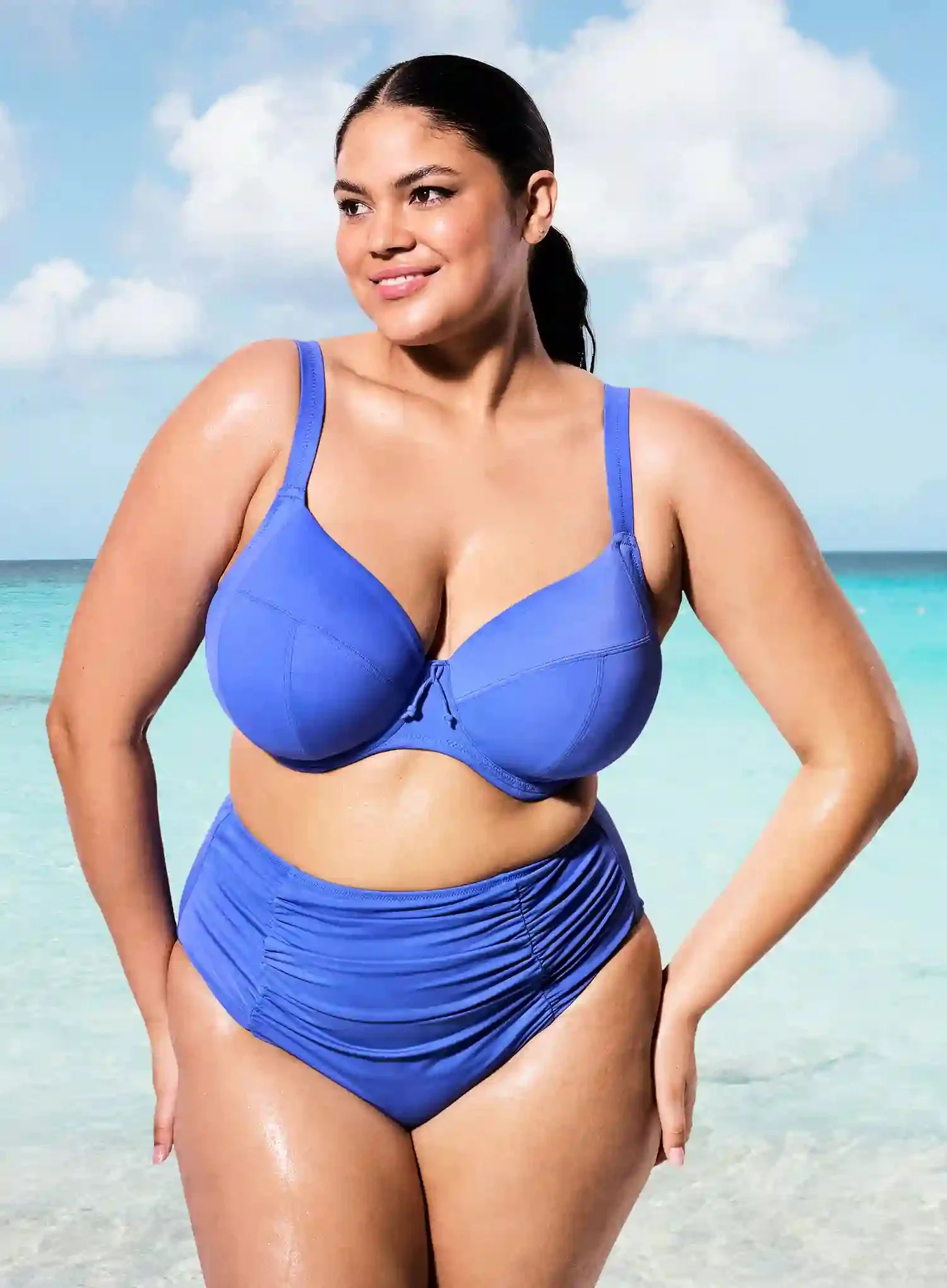 Elomi Swim: Plain Sailing Underwired Plunge Bikini Top Azure
