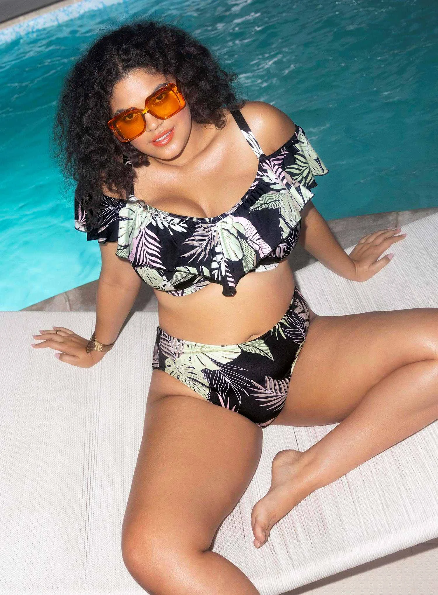 Elomi Swim: Tropical Retreat Underwired Ruffle Bikini Top Black