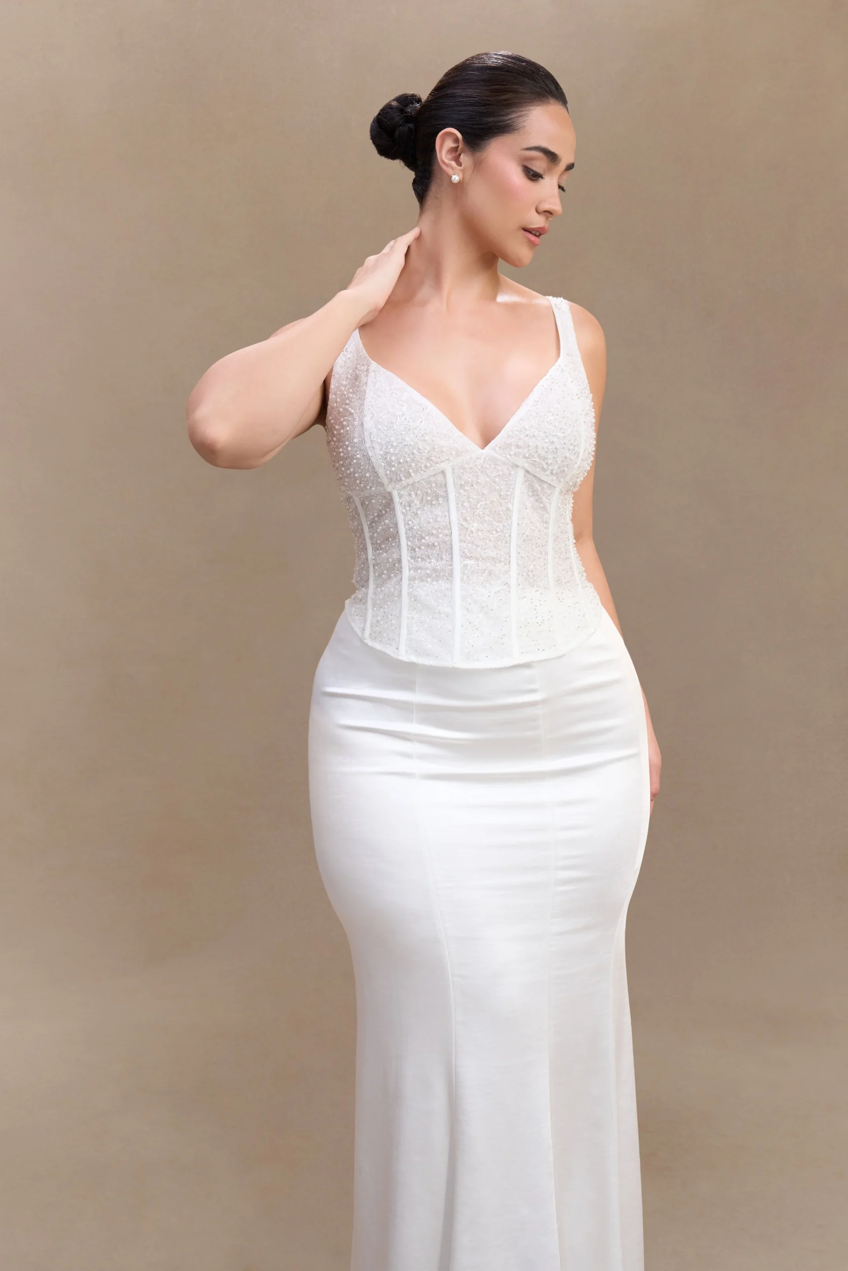 ElsieFINAL SALEPearl Beaded Bustier Top - White