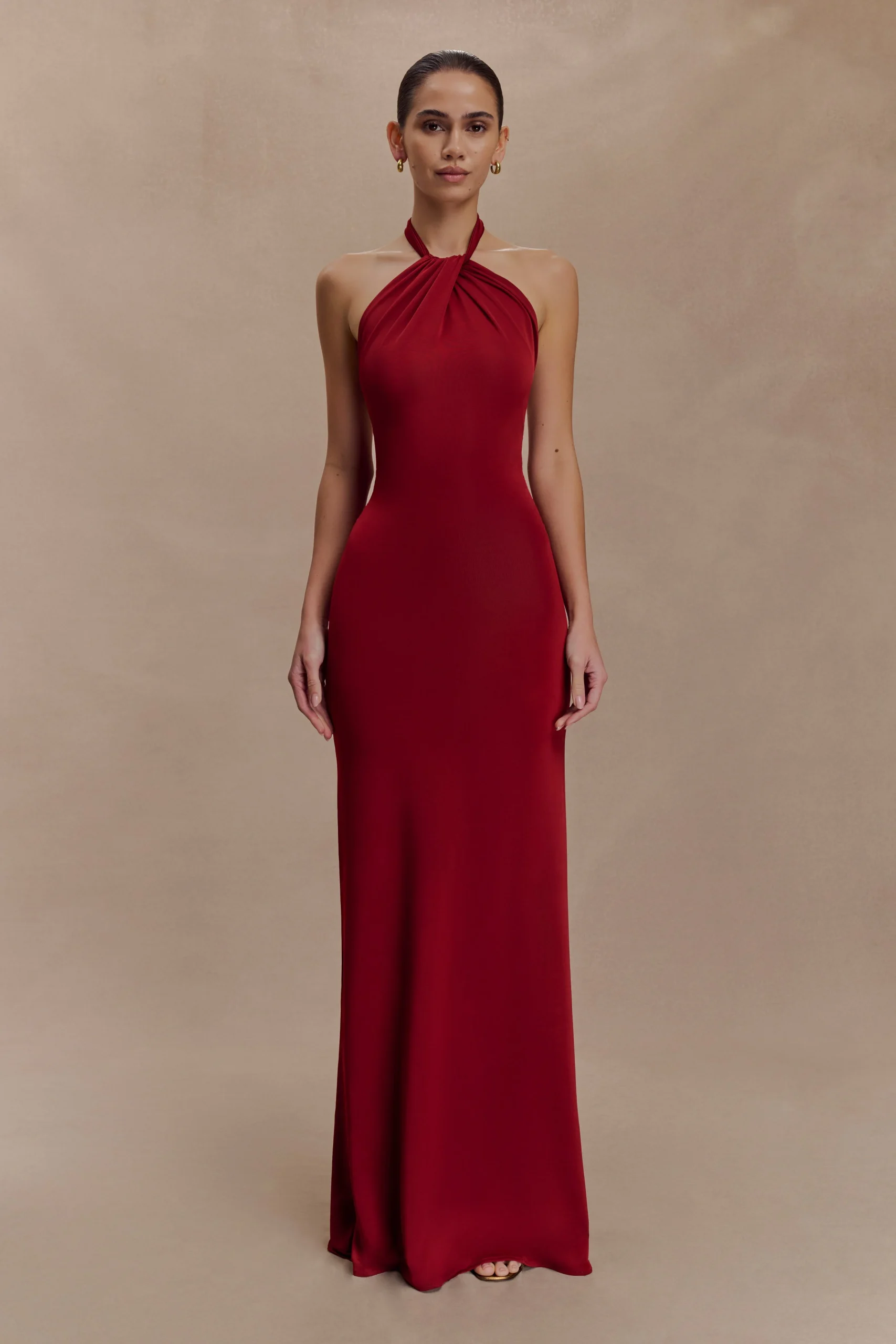 ElynaSlinky Halter Maxi Dress - Deep Red