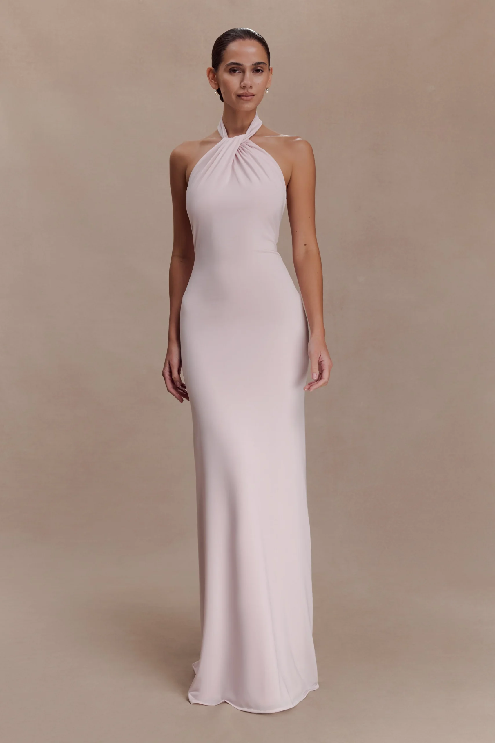ElynaSlinky Halter Maxi Dress - Pale Pink
