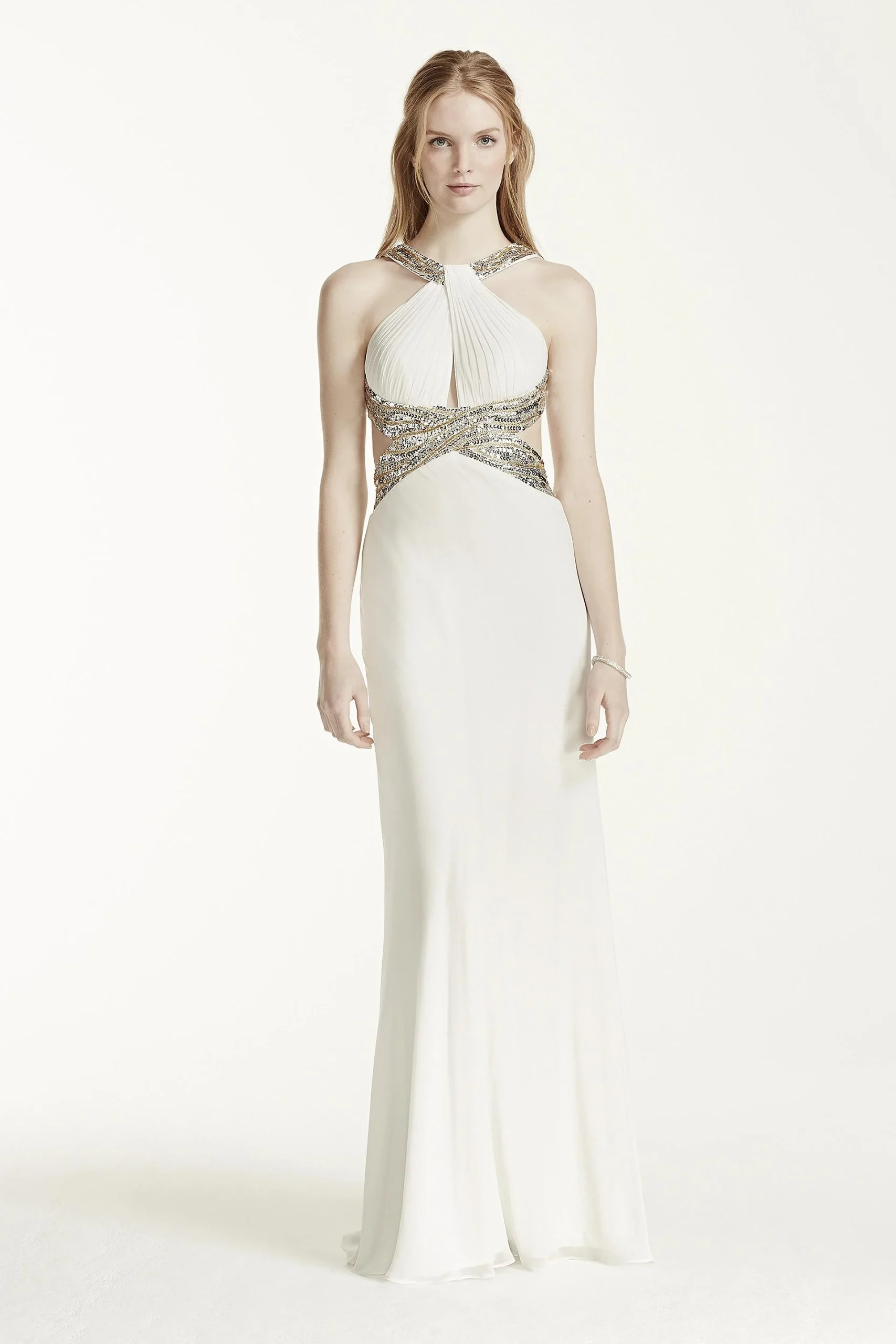 Embellished Halter Chiffon Open Back Dress