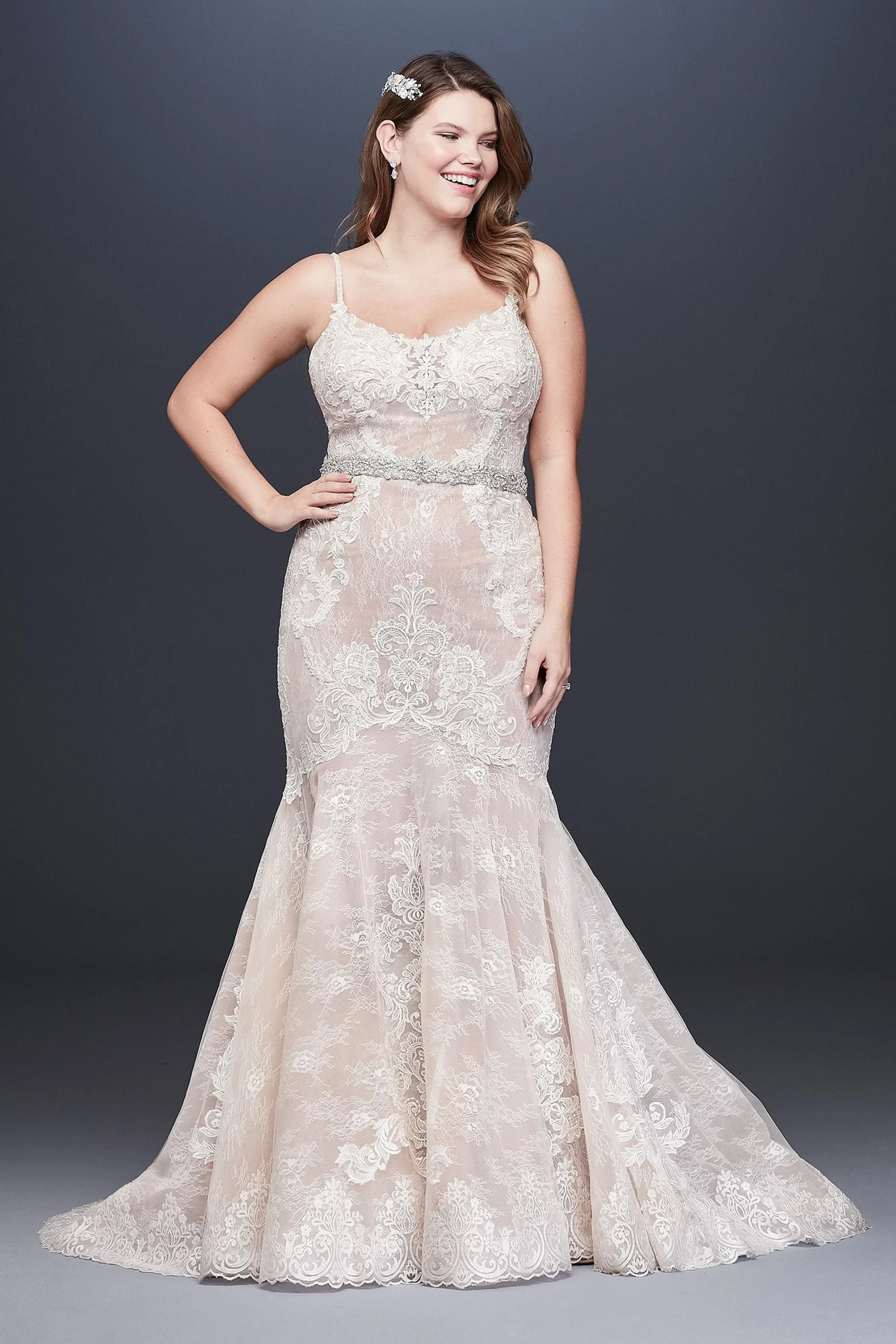 Embellished Plus Size Lace Wedding Dress