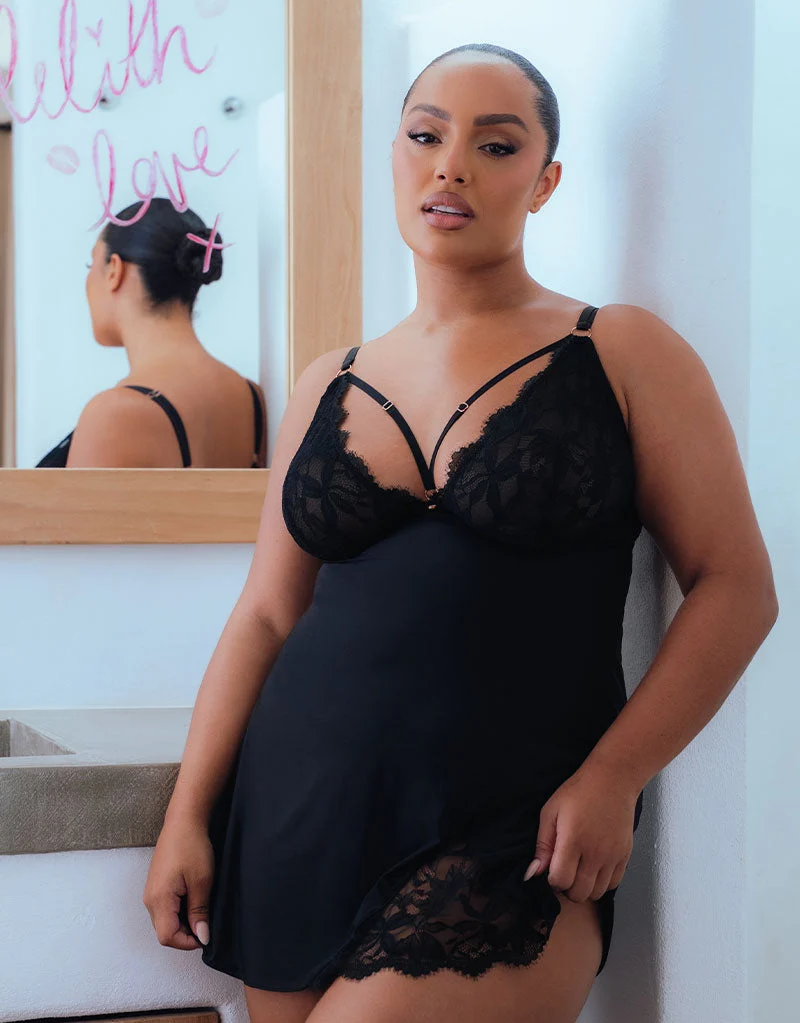 Embrace Wired Deep Plunge Chemise Black