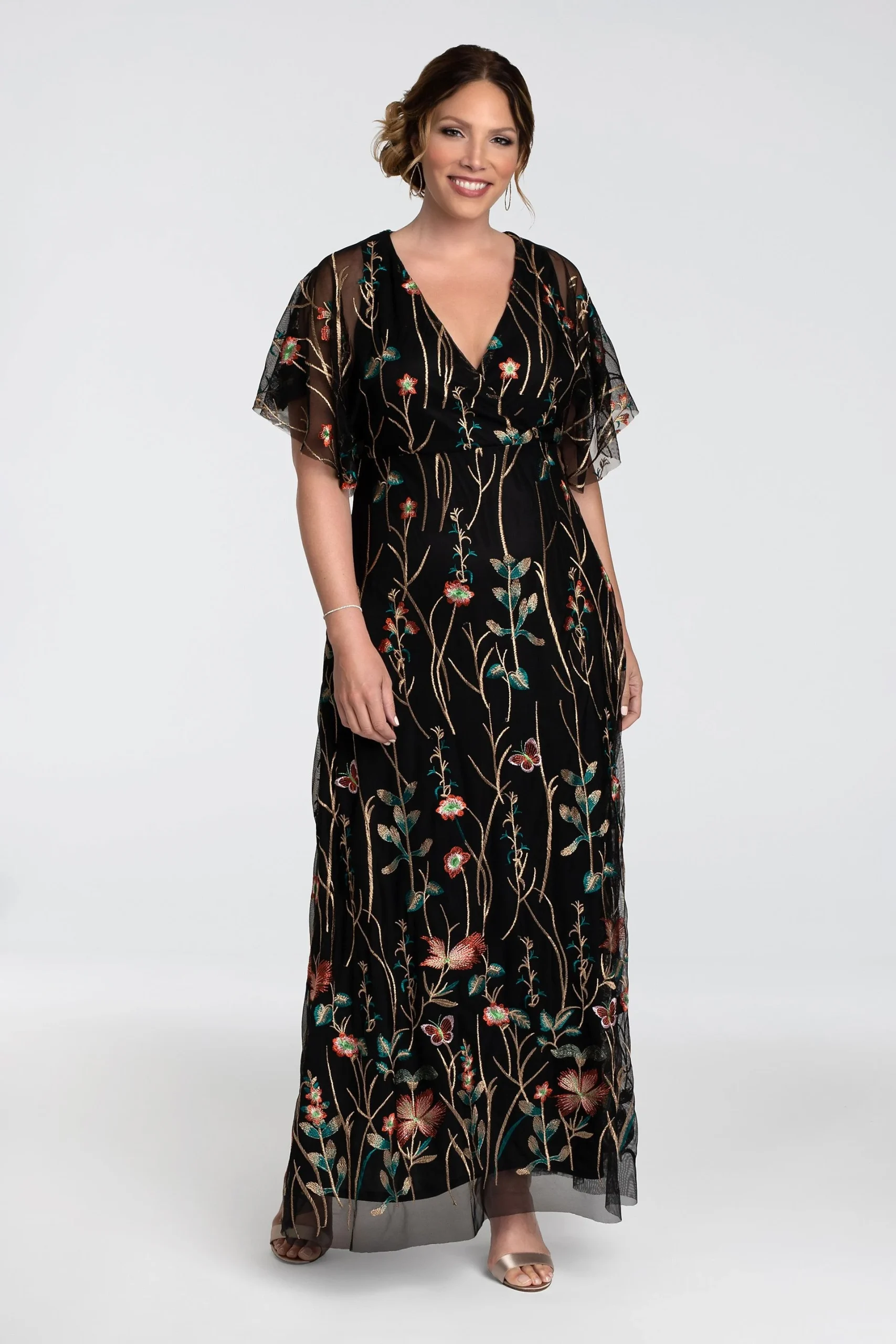 Embroidered Elegance Plus Size Floral Evening Gown