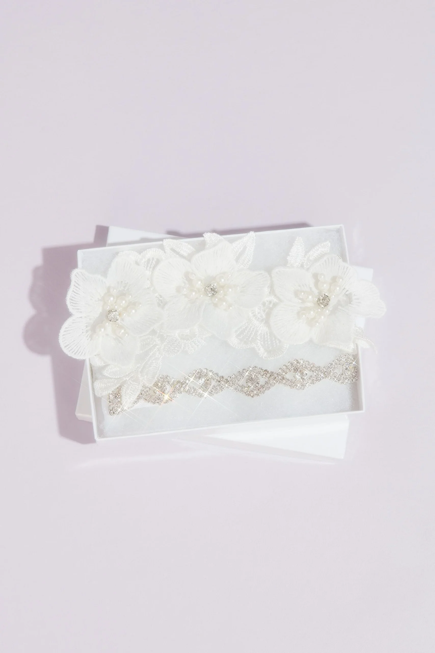 Embroidered Floral Lace Crystal Garter Set