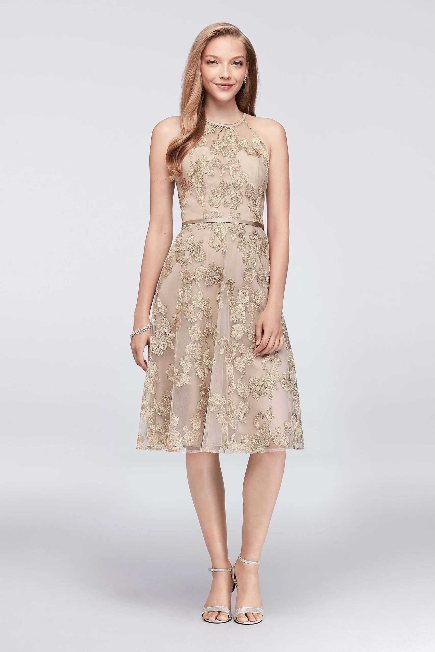 Embroidered Illusion Halter Bridesmaid Dress