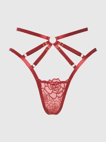 Embroidered Lace Strappy Backless Tanga