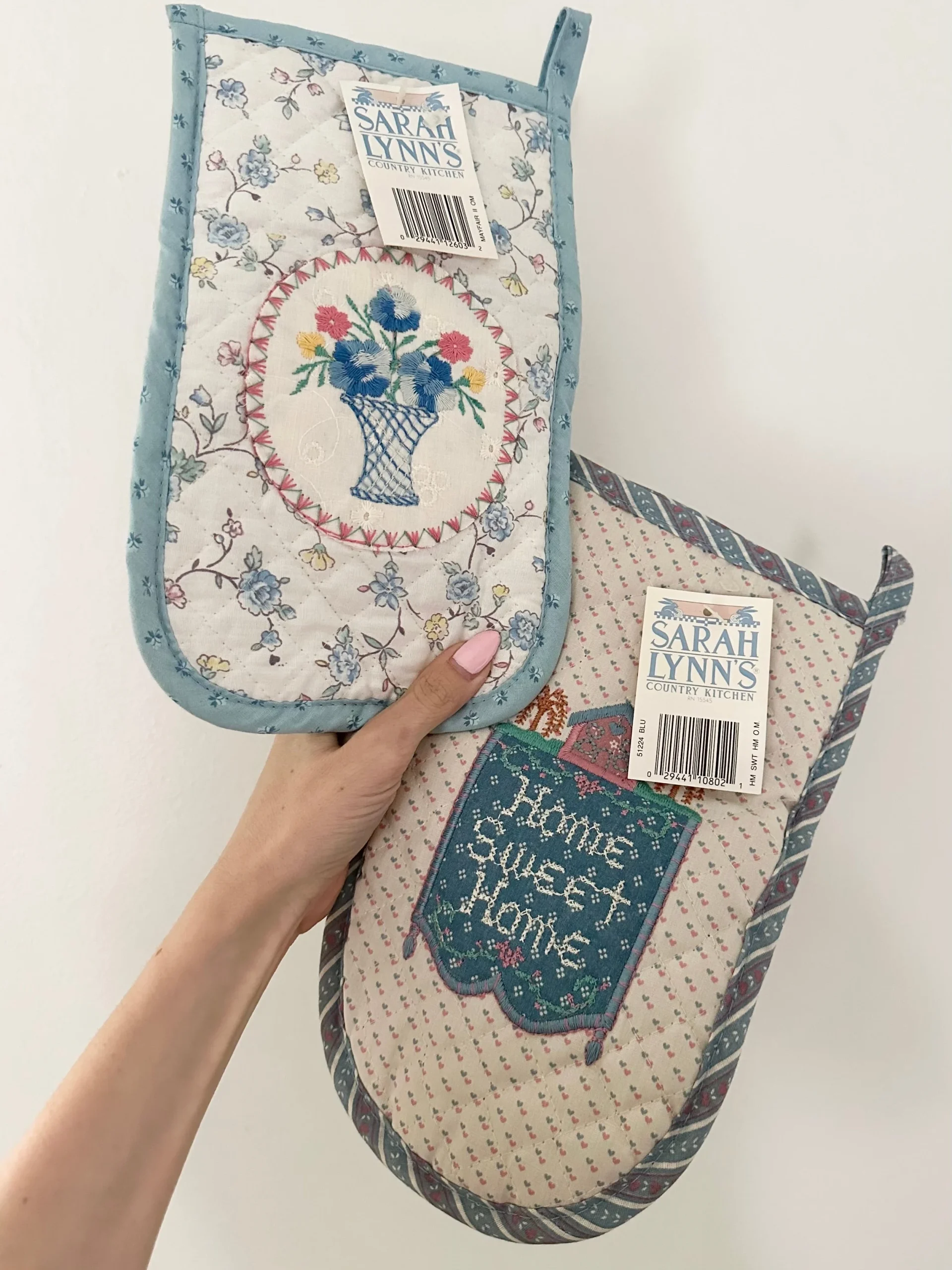 Embroidered Quilted Floral Oven Mitts
