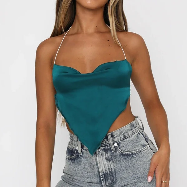 Emerald Green Satin Crop Top