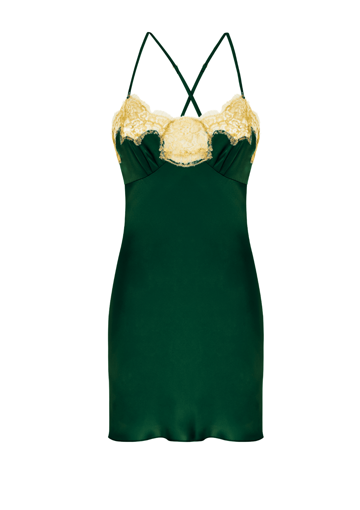 Emerald green Short Silk Slip