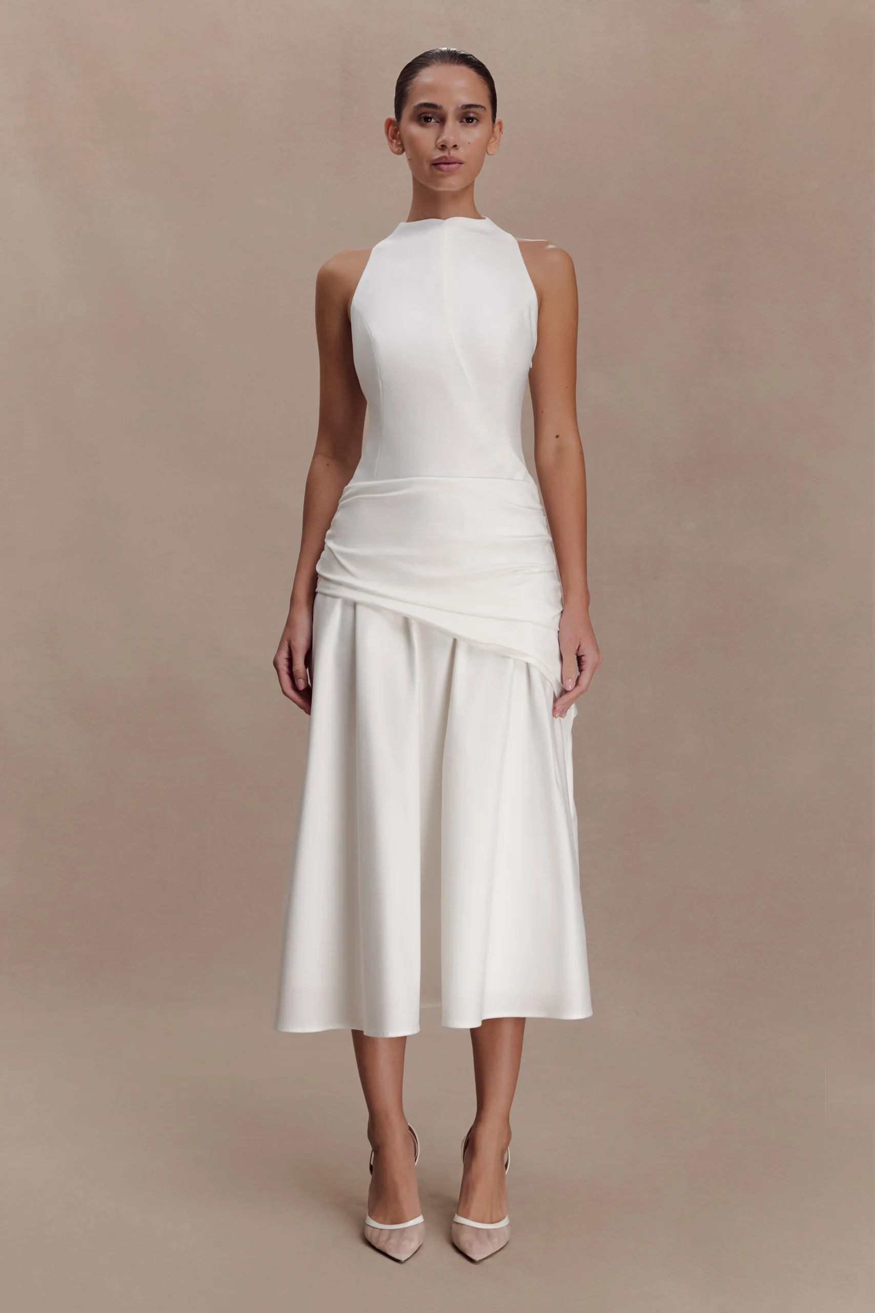 EmilyWrapped Waist Midi Dress - White
