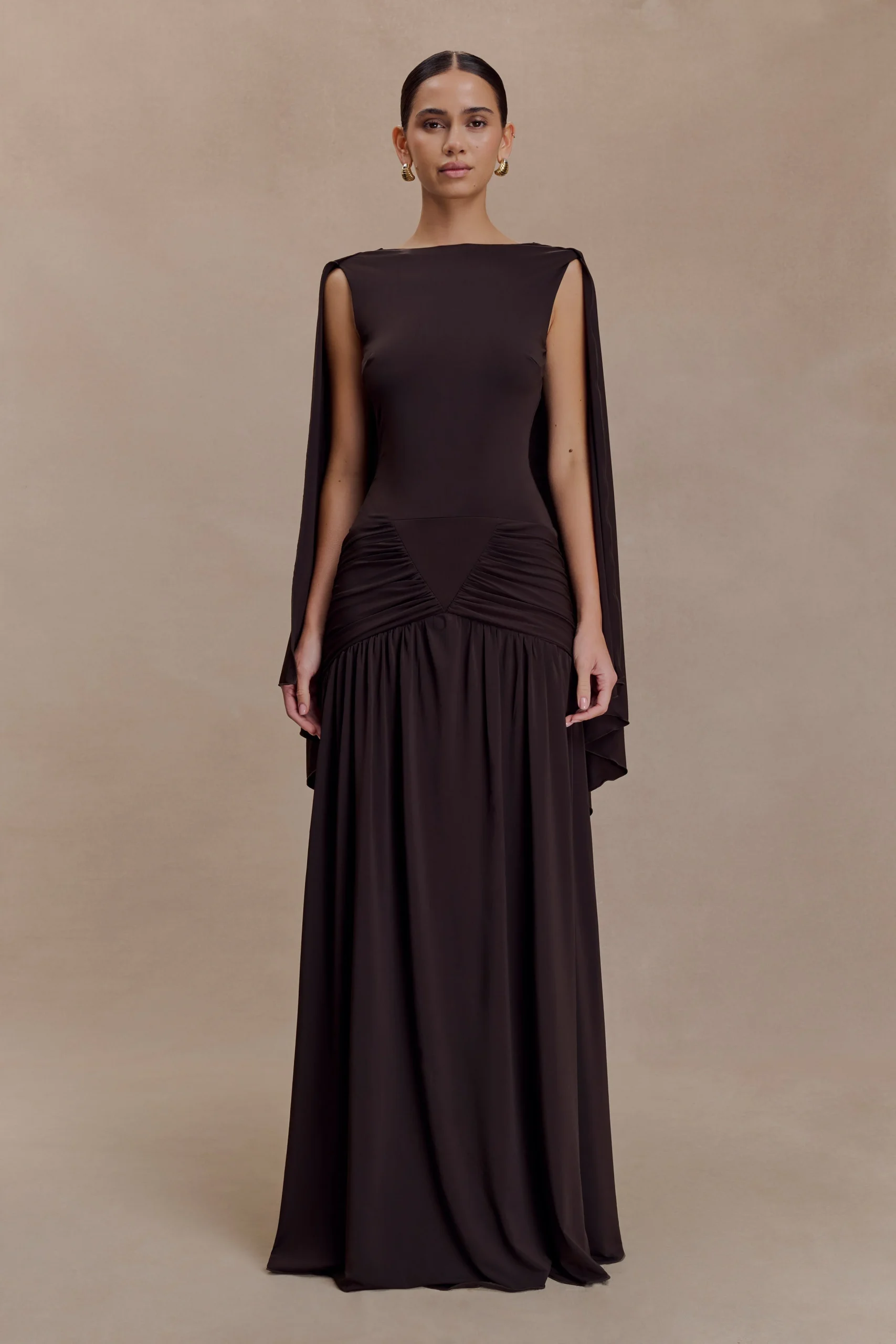 EmoryFINAL SALEJersey Cape Maxi Dress - Chocolate