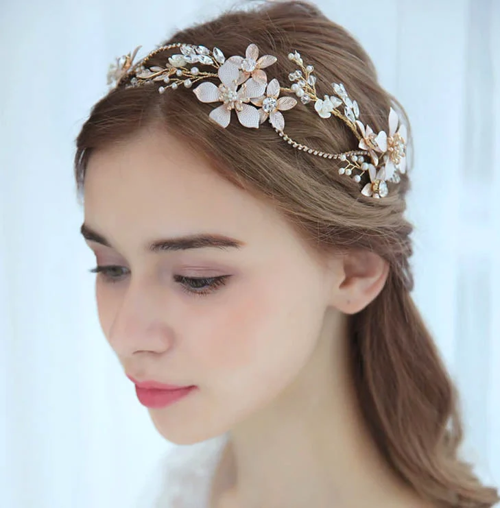 Enchanting Blush Pink & Gold Bridal Hair Vine