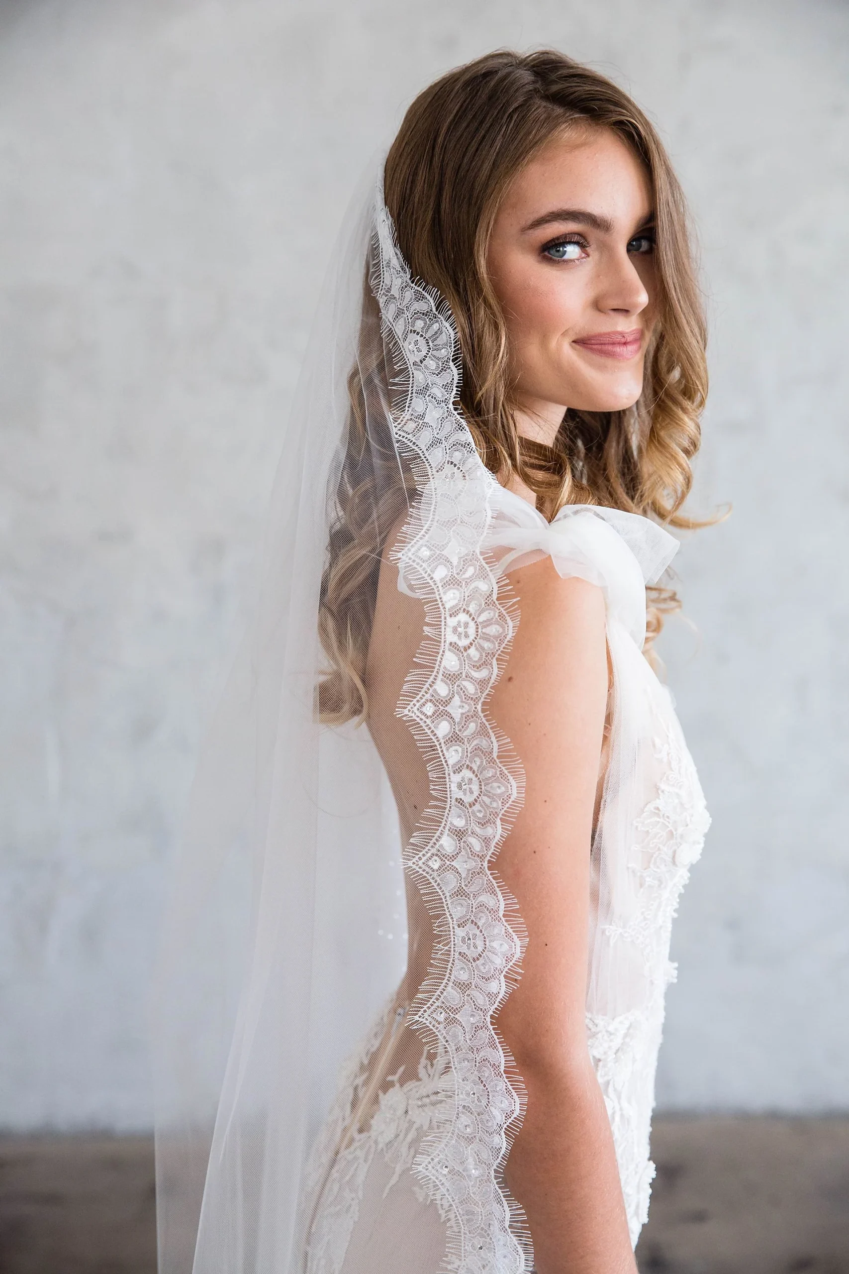 English Tulle Chapel Veil with Eyelash Lace