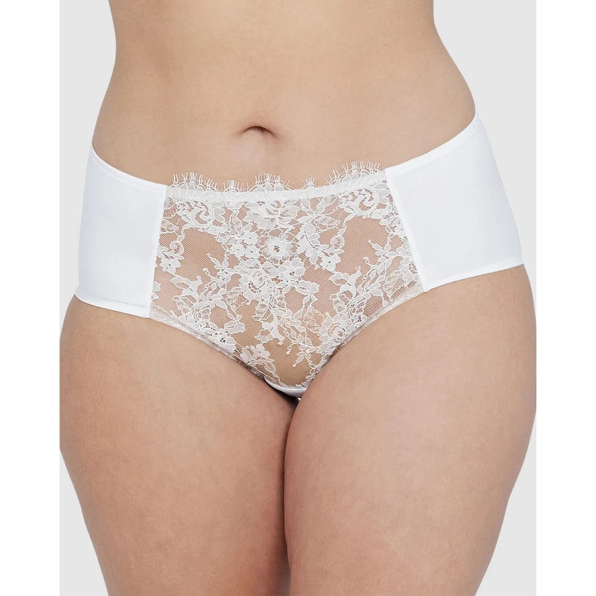 Entice Medium Rise Lace Front Brief White/Nylon