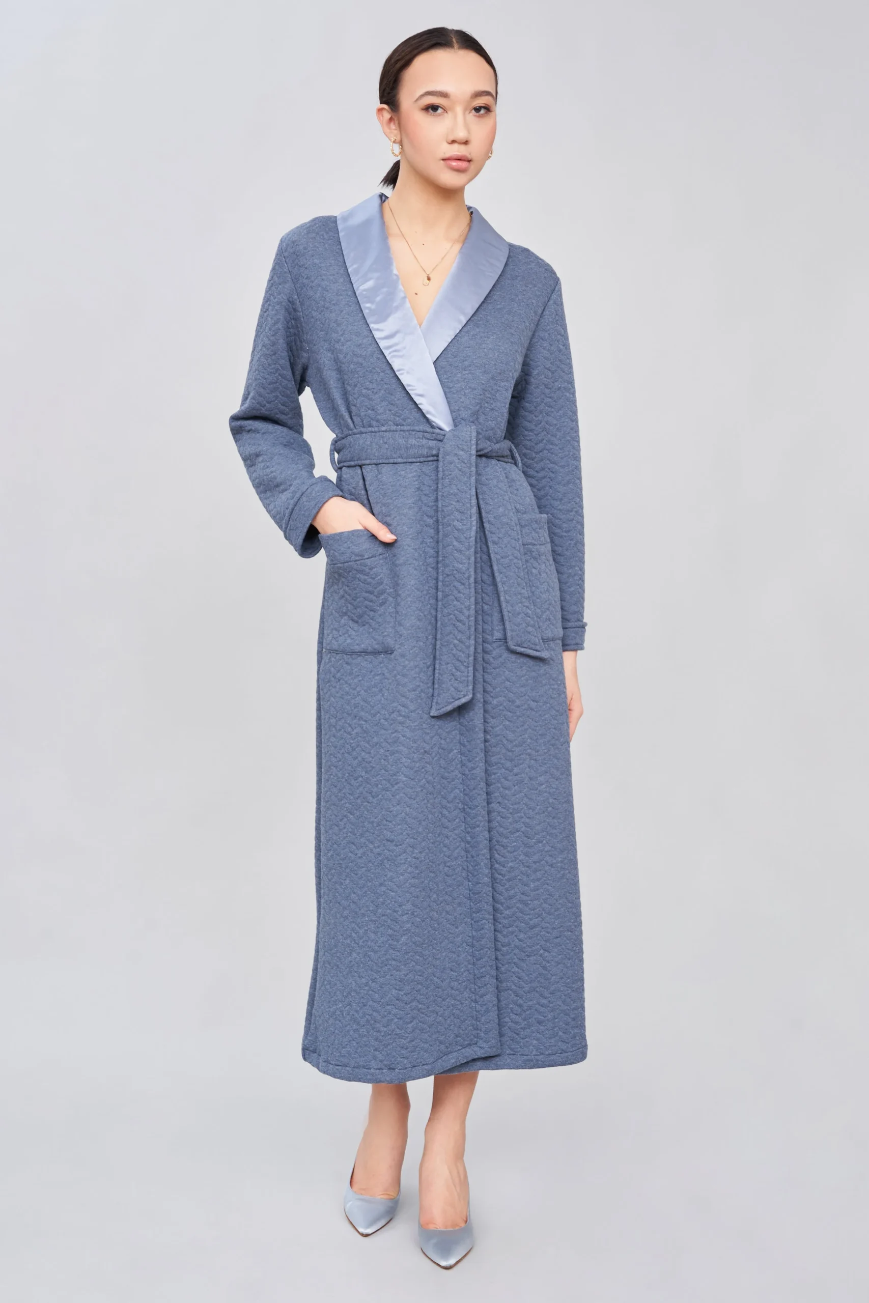 Essential Interlock Long Robe in Jeans-Inspired Tone