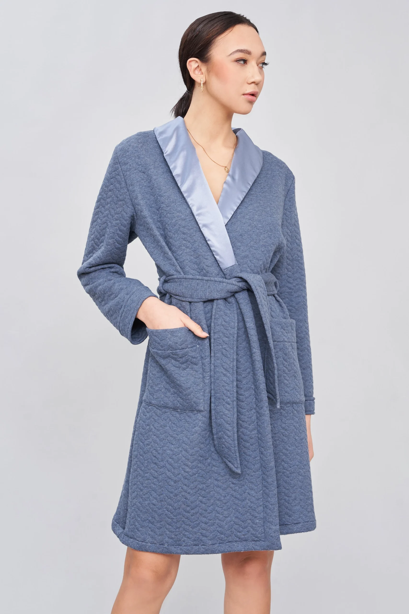 Essential Interlock Short Robe in Jeans-Inspired Tone