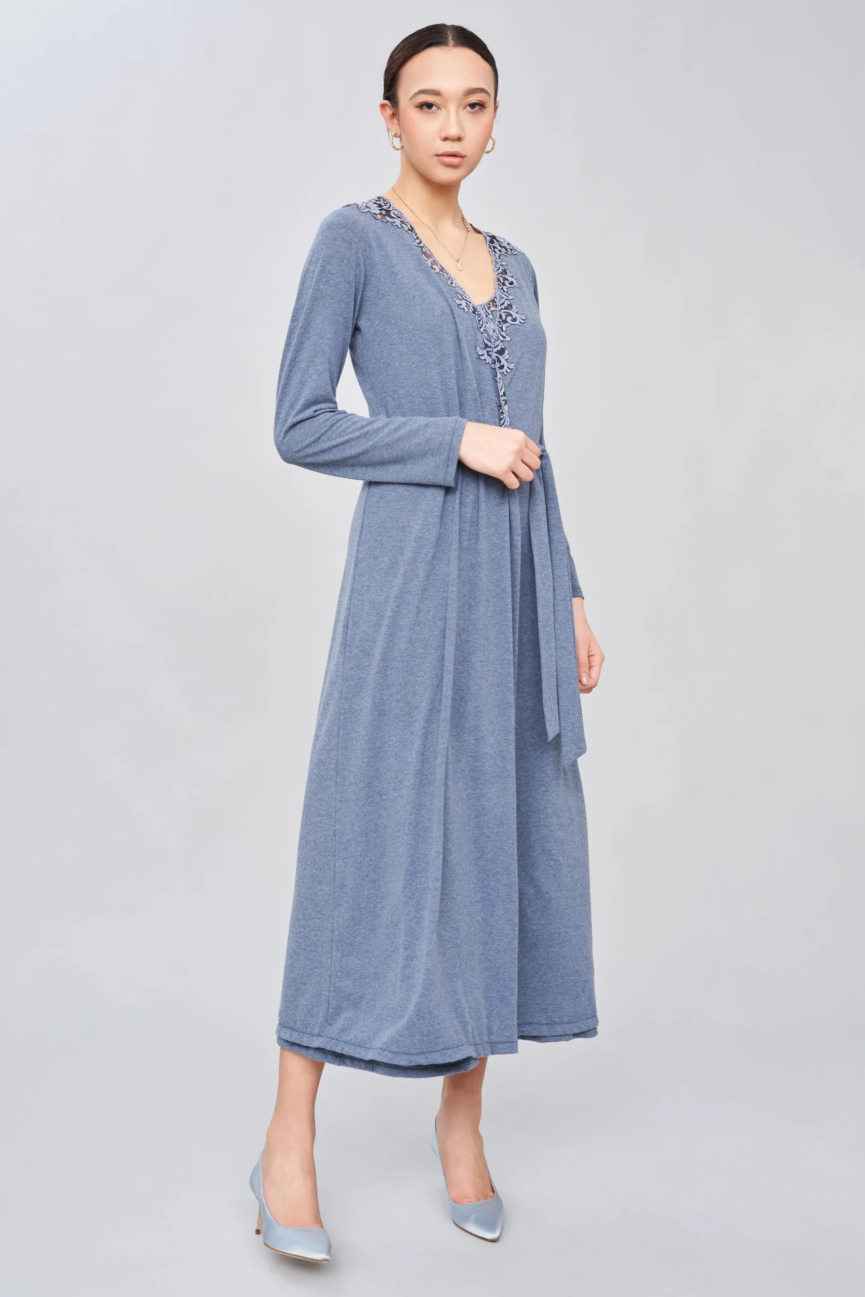 Essential Jersey Long Robe in Jeans-Inspired Tone