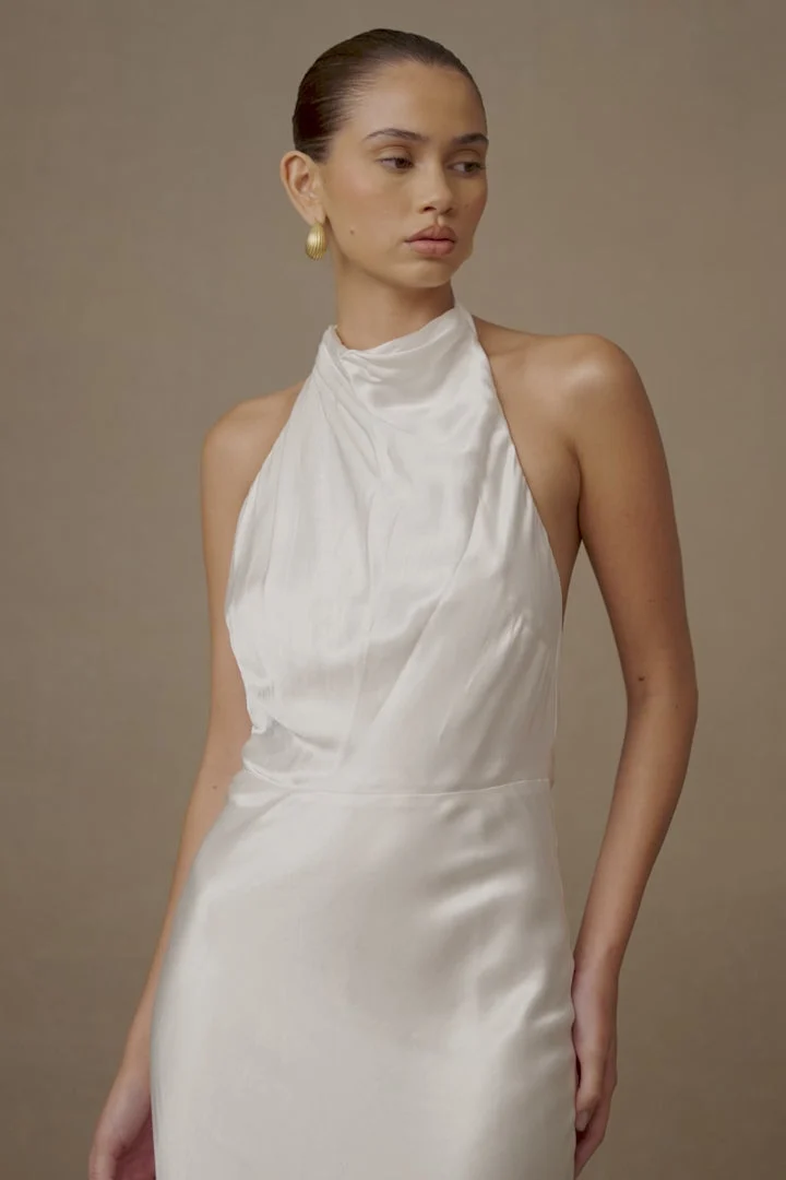 EstherIridescent Satin Cowl Maxi Dress - Ivory