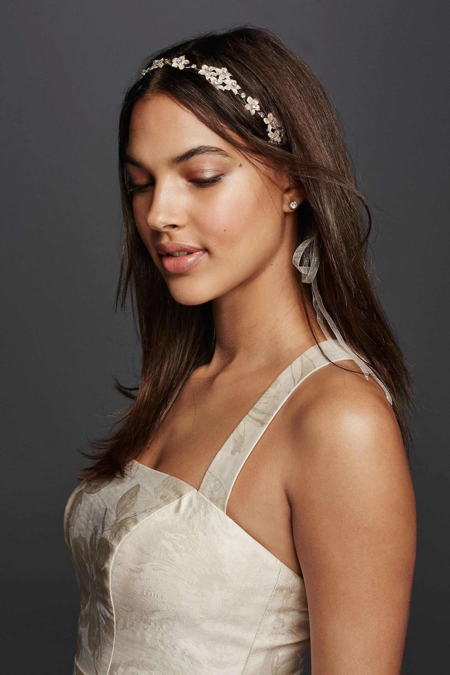 Etched Leaves and Rhinestone Tieback Headband