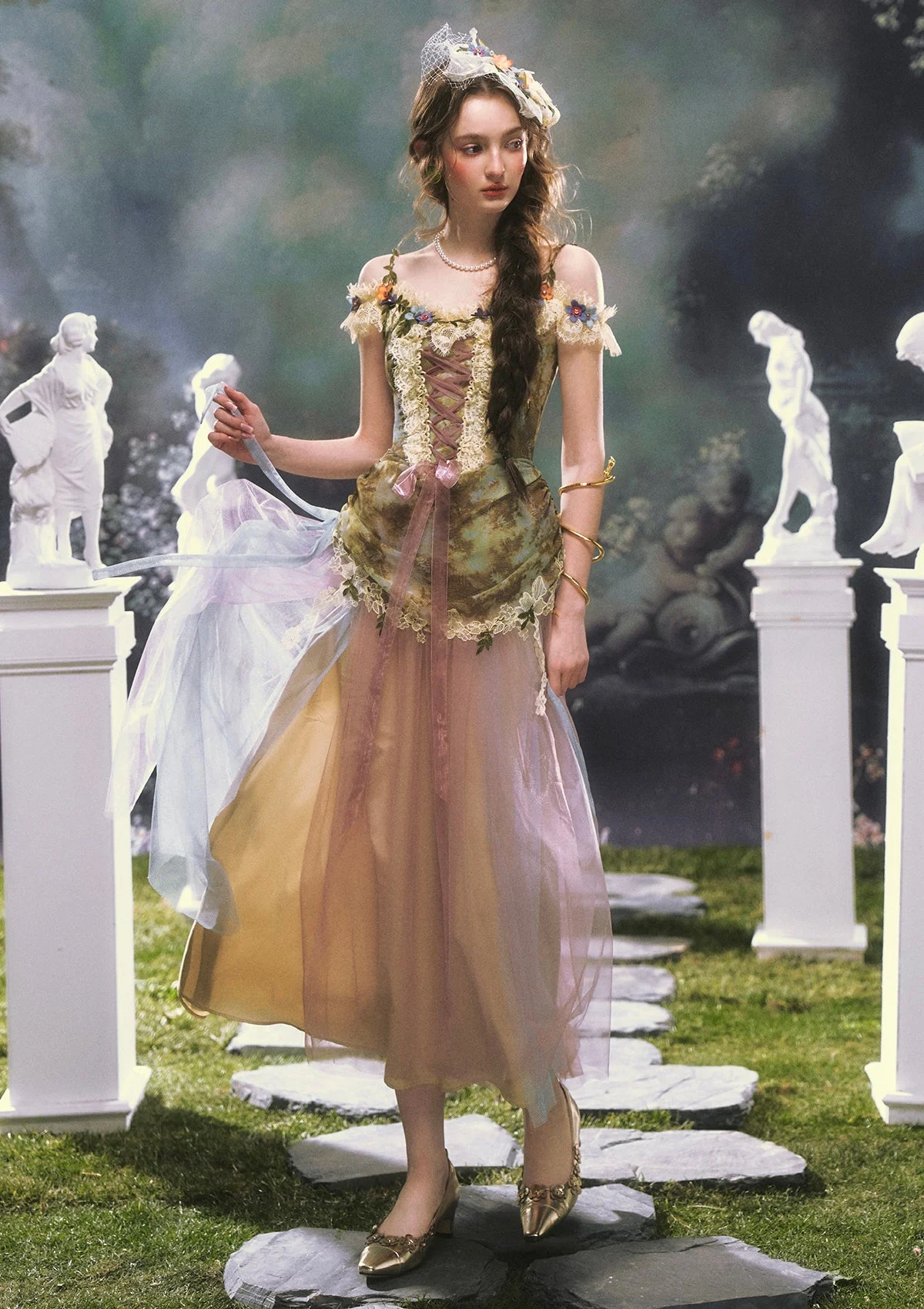 Eucalyptus Whispered by Wind Corset Dress