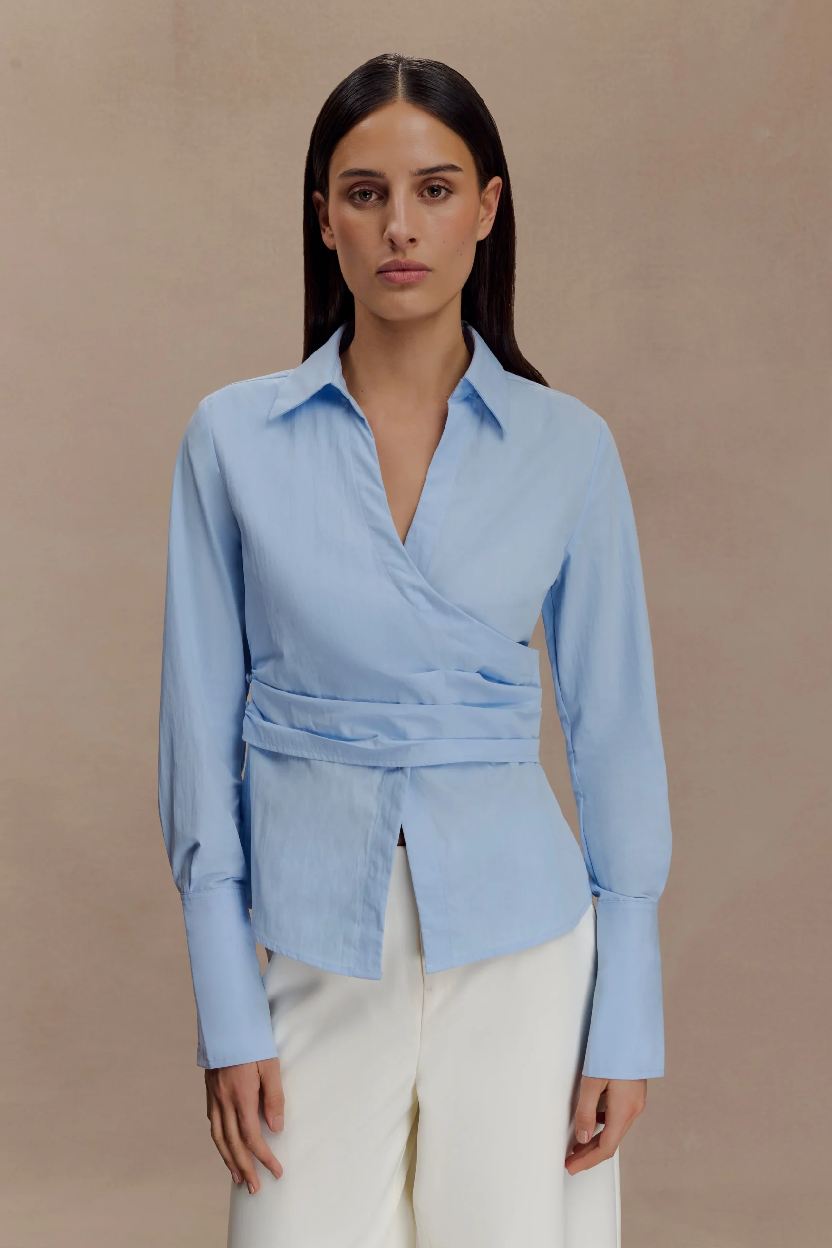 EugeniaWrap Cotton Shirt - Blue