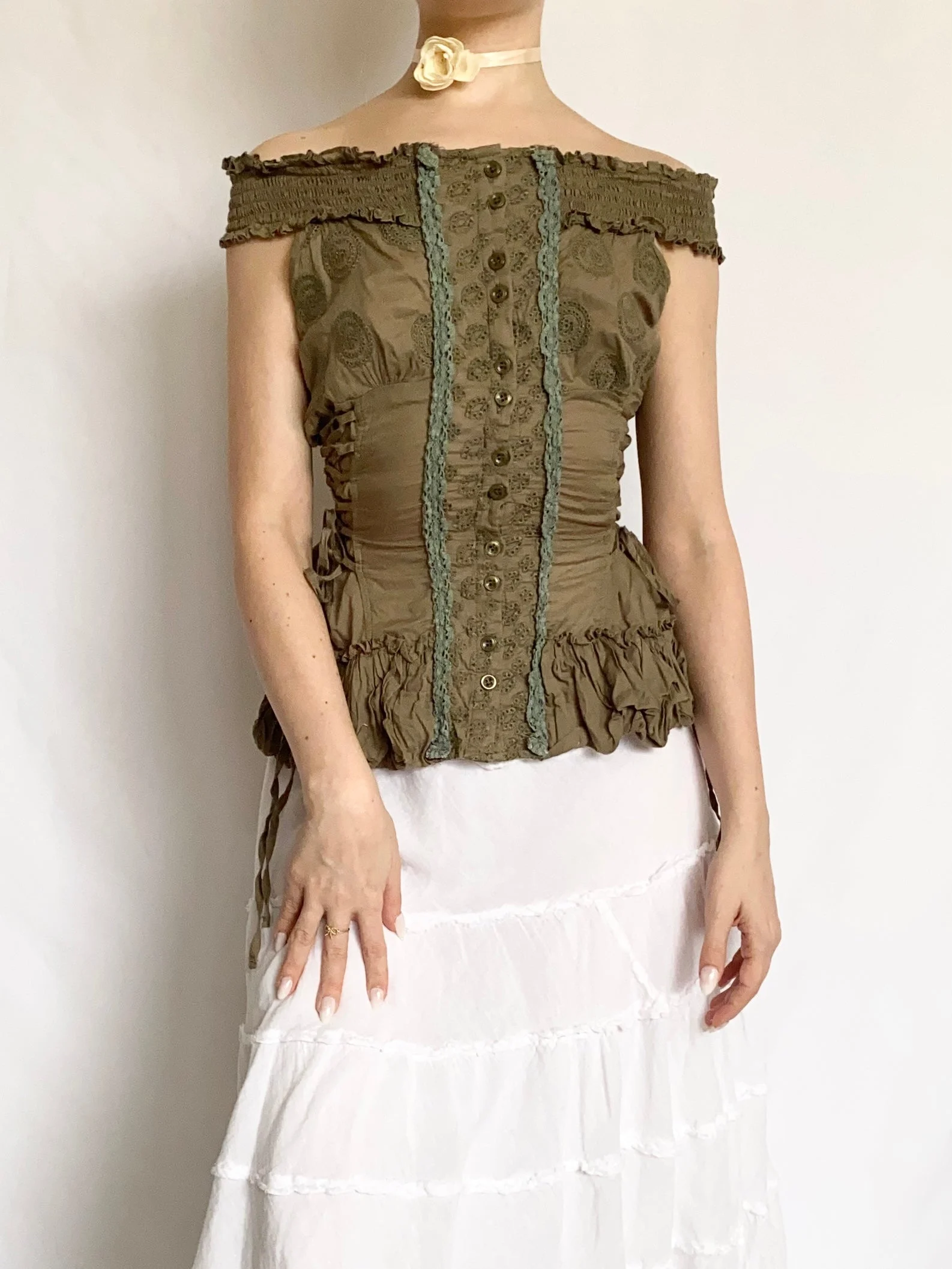 Evergreen Ruffle Corset Blouse (S)
