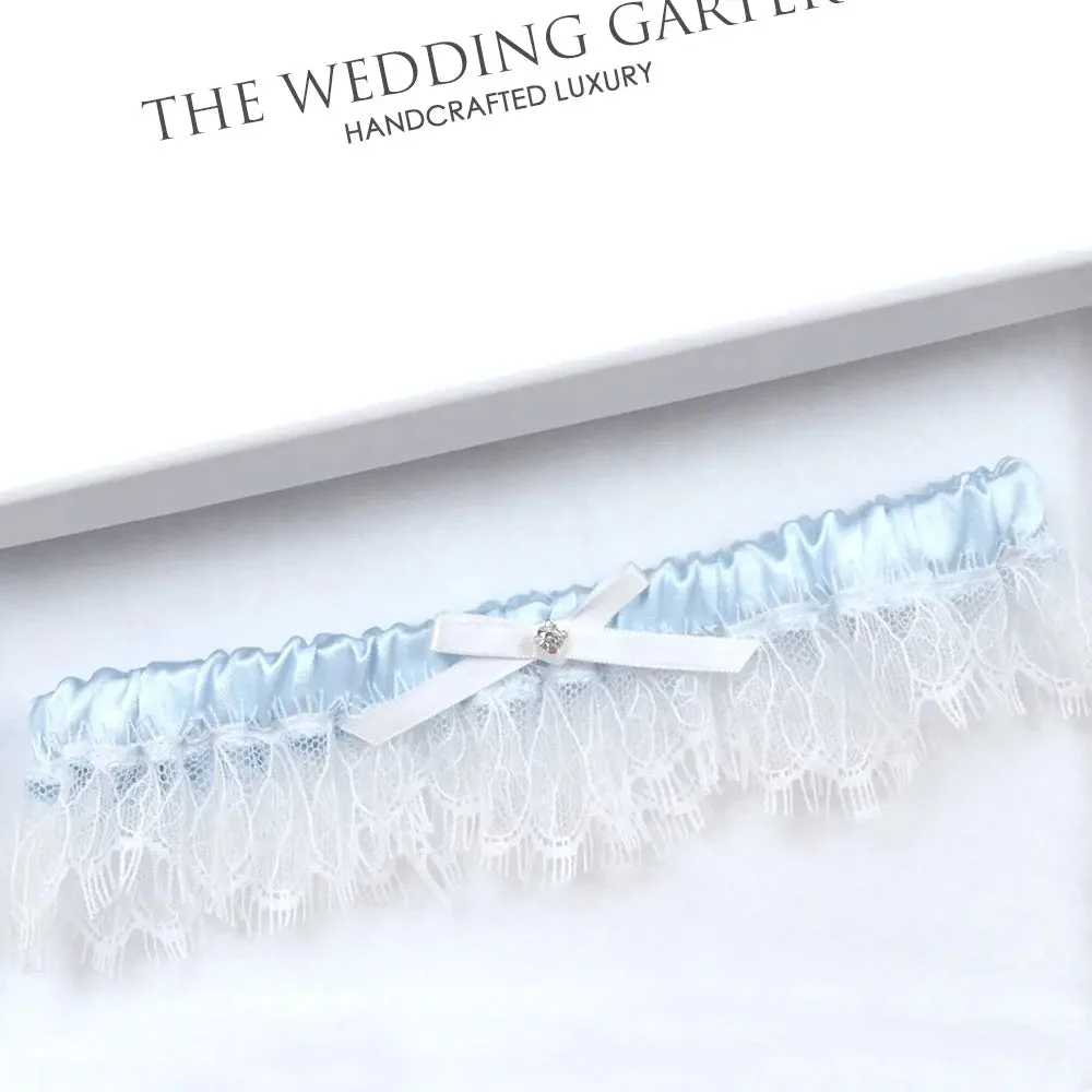 Evie Blue Wedding Garter With Chantilly Lace Trim