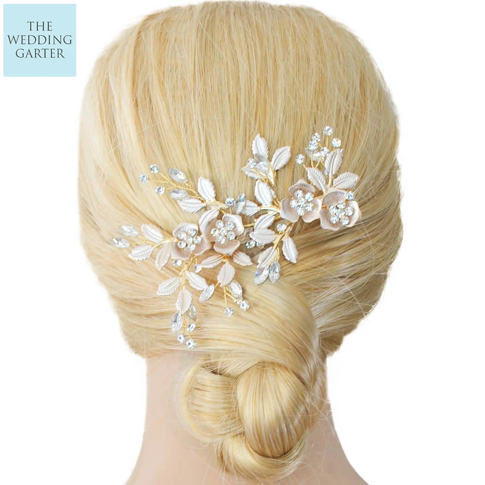 Exquisite Blush & Gold Rhinestone Wedding Hair Piece