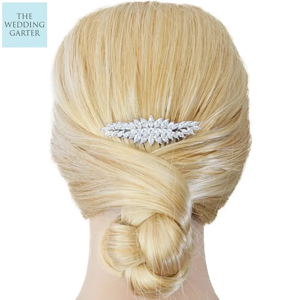Exquisite Silver Cubic Zirconia Bridal Accessories Comb