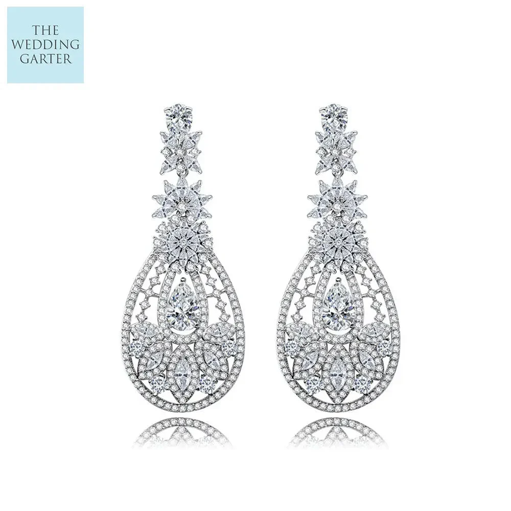 Extravagant Cubic Zirconia Big Chandelier Wedding Earrings