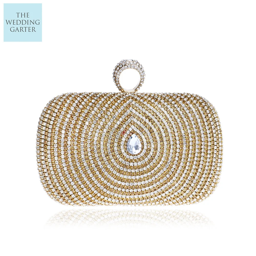 Extravagant Gold Rhinestone Bridal Event Clutch Purse