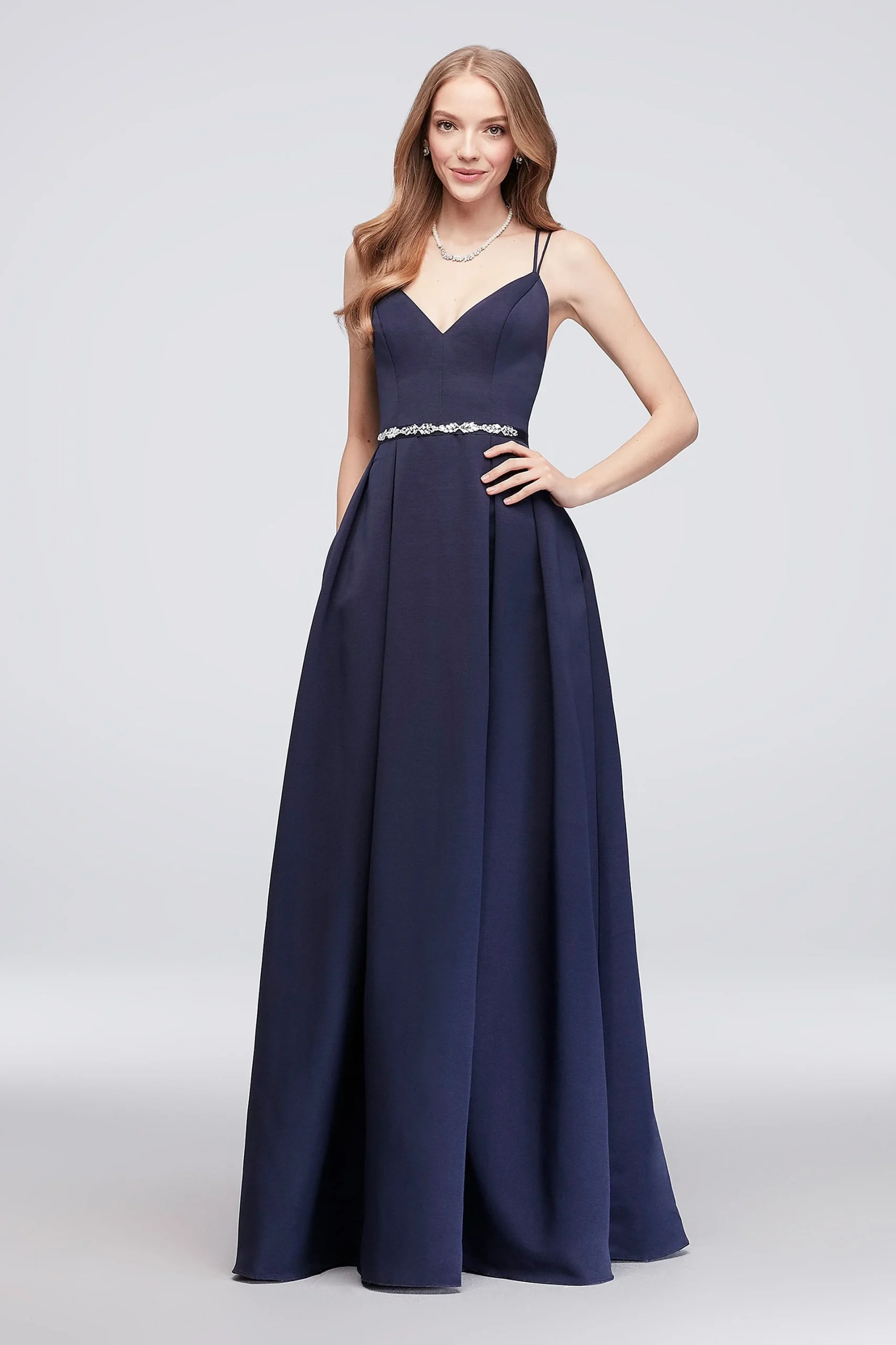 Faille Bridesmaid Ball Gown with Jewel Sash